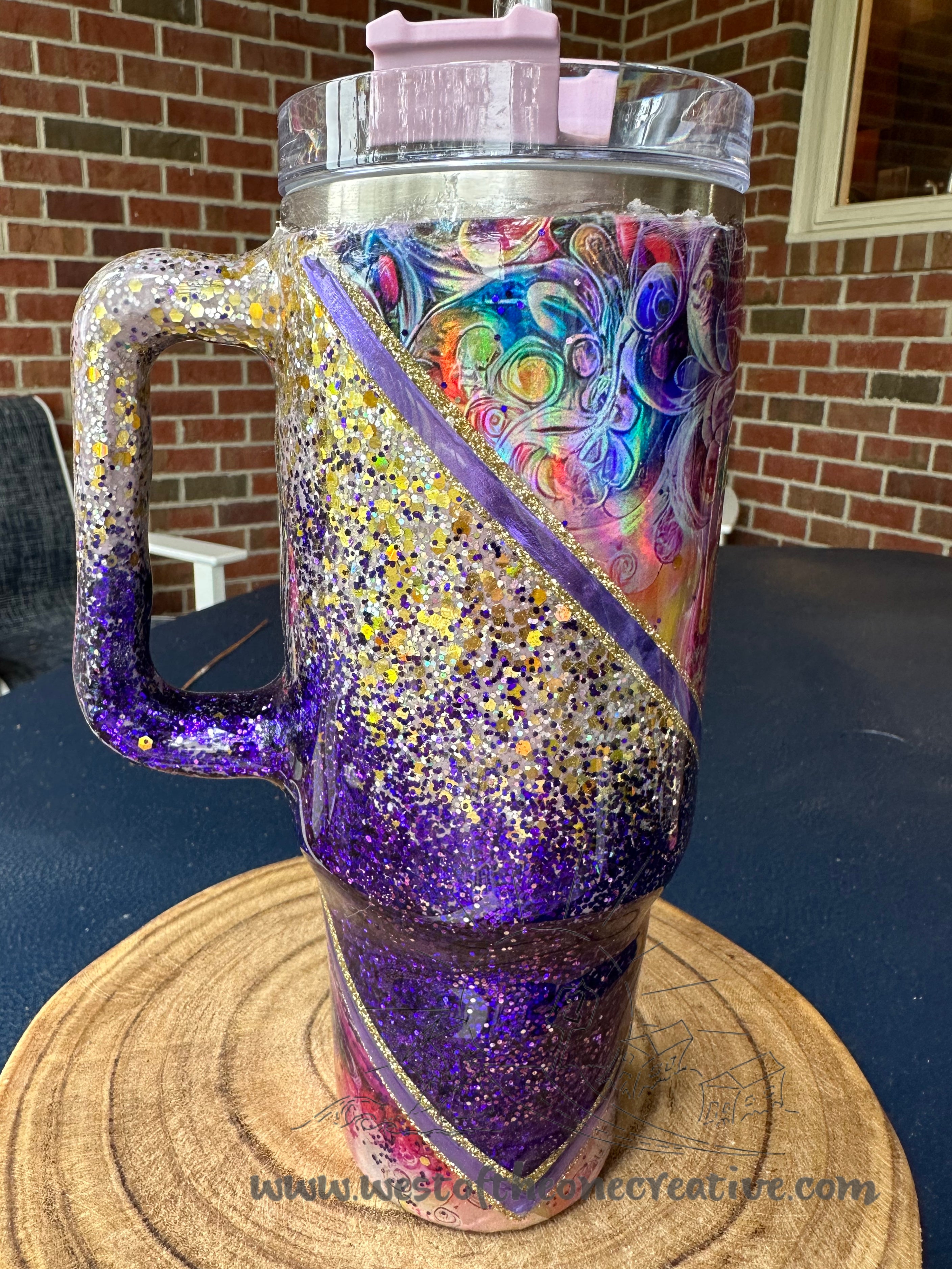 40 oz Purple Tumbler - Glitter and Gold