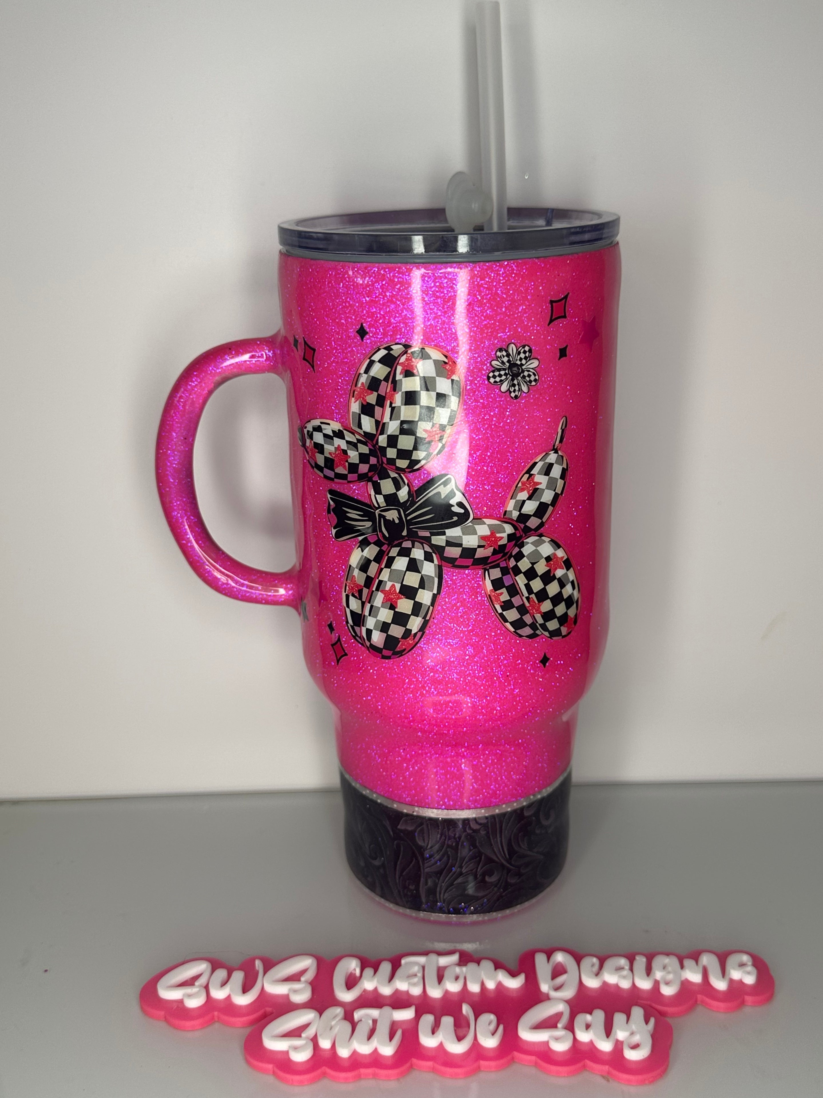 32 oz TM Handle Hot Pink Balloon Dog
