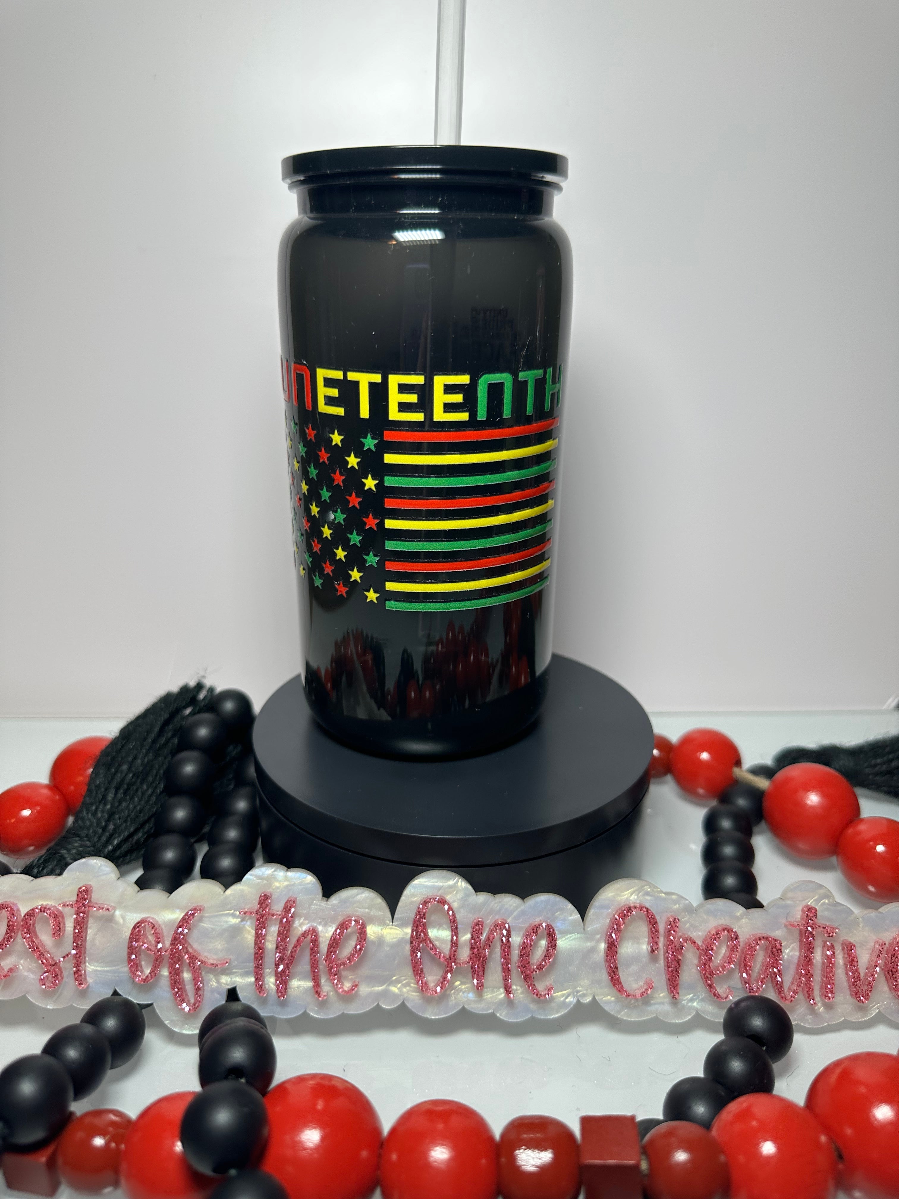 16 oz Black Juneteenth Acrylic Can Tumbler