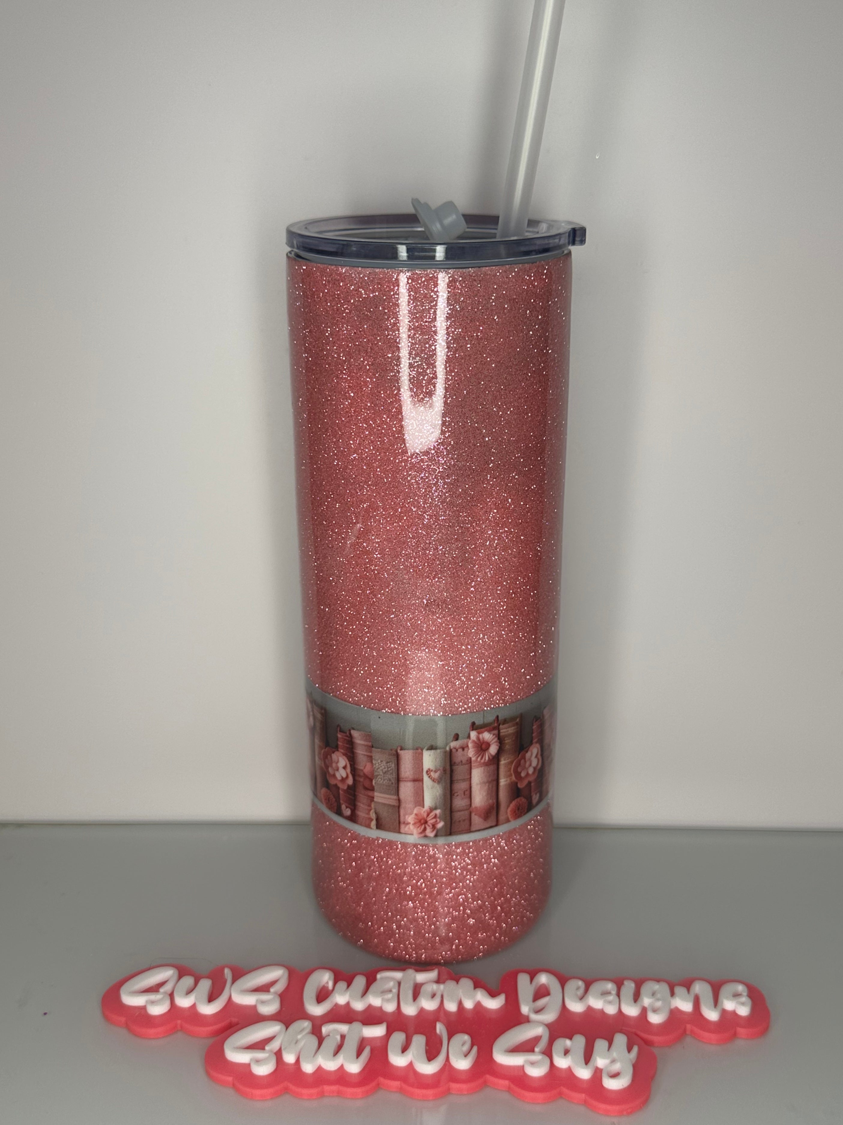24 oz Tumbler Book Shelf Pink