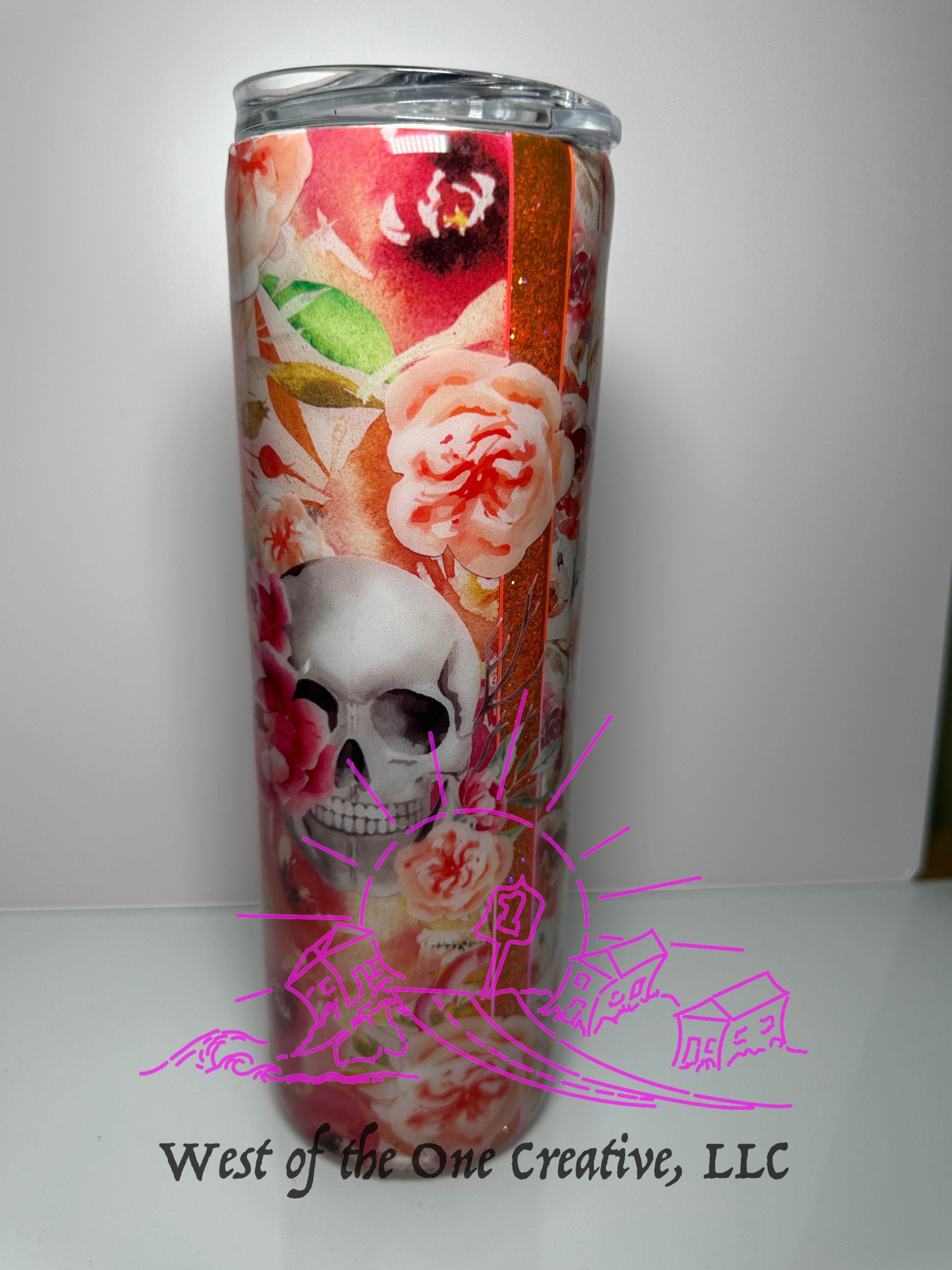 32 oz Coral Flowers and Skelie Tumbler