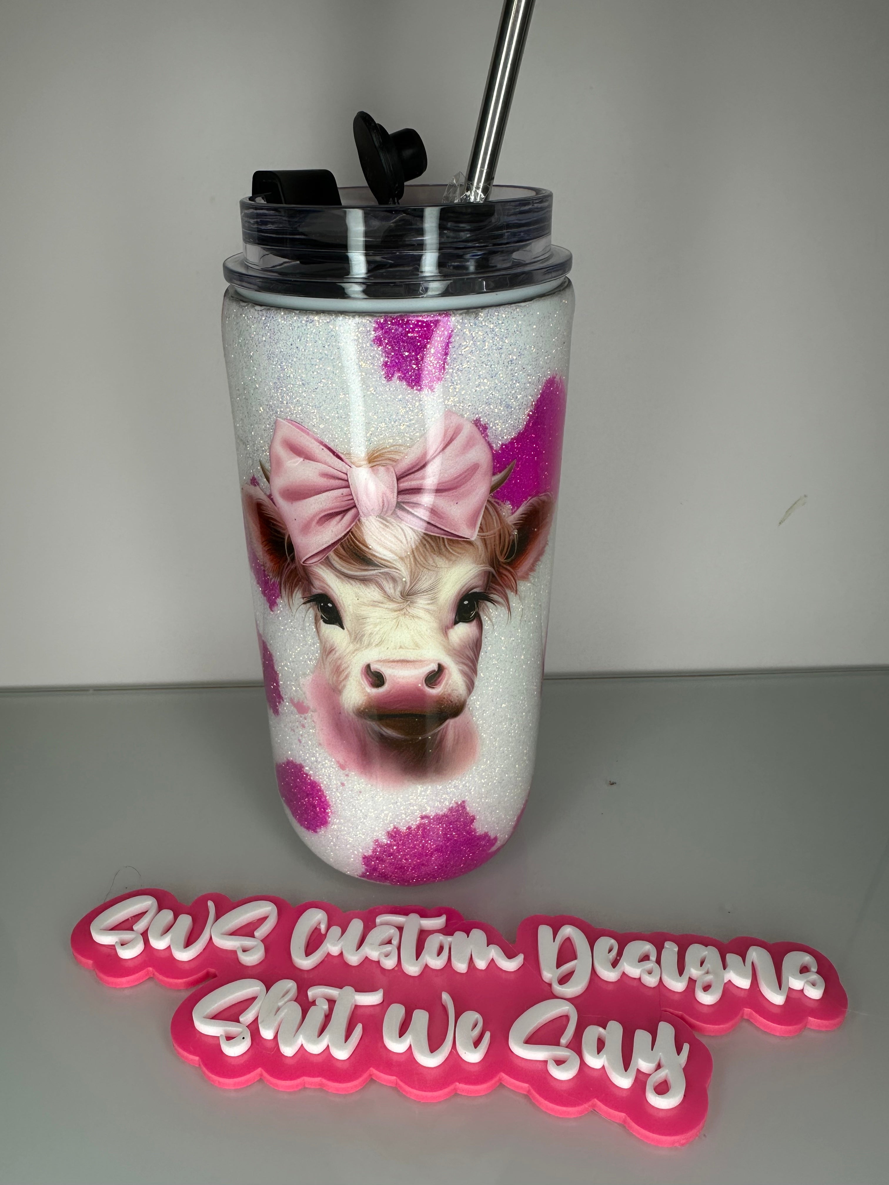 17 oz Pink Cow Pattern Tumbler