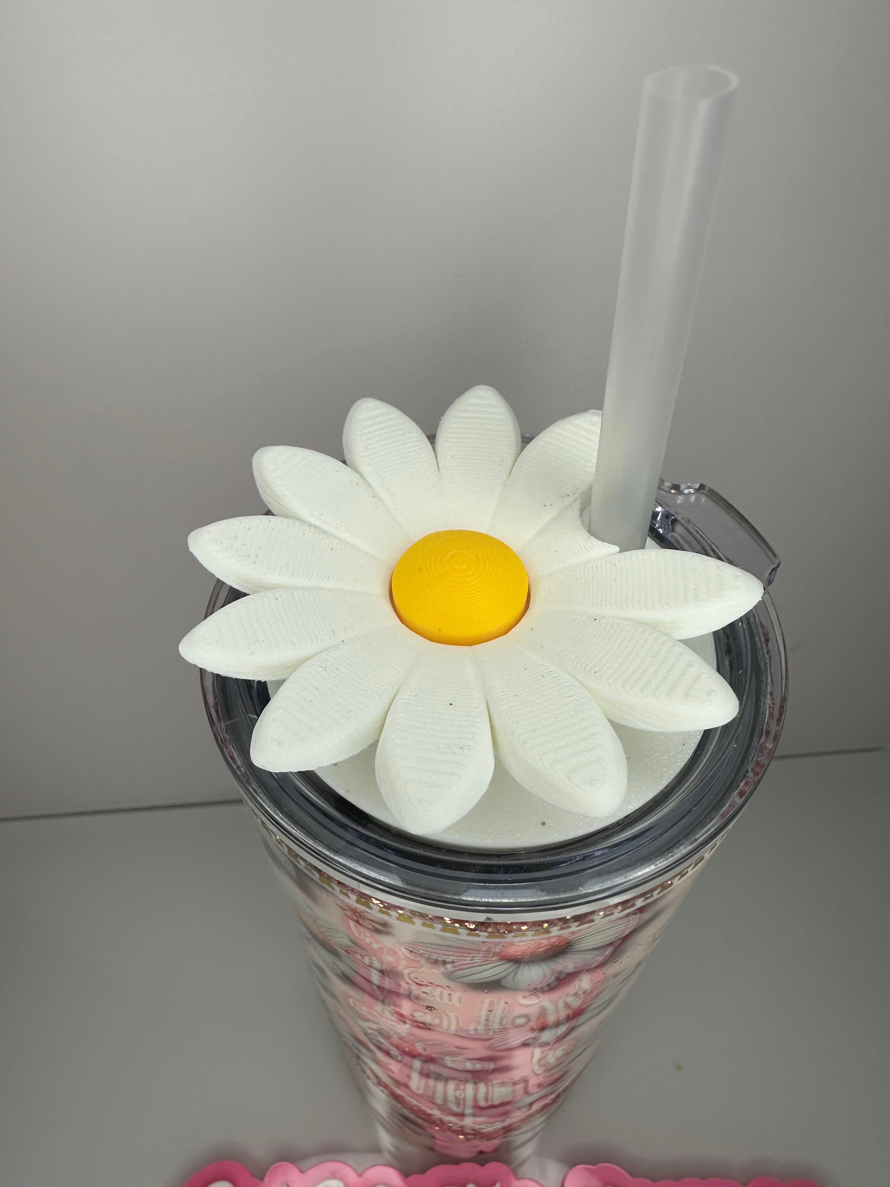 20 oz Tumbler with Daisy theme and custom Daisy lid Mother's Day Gift