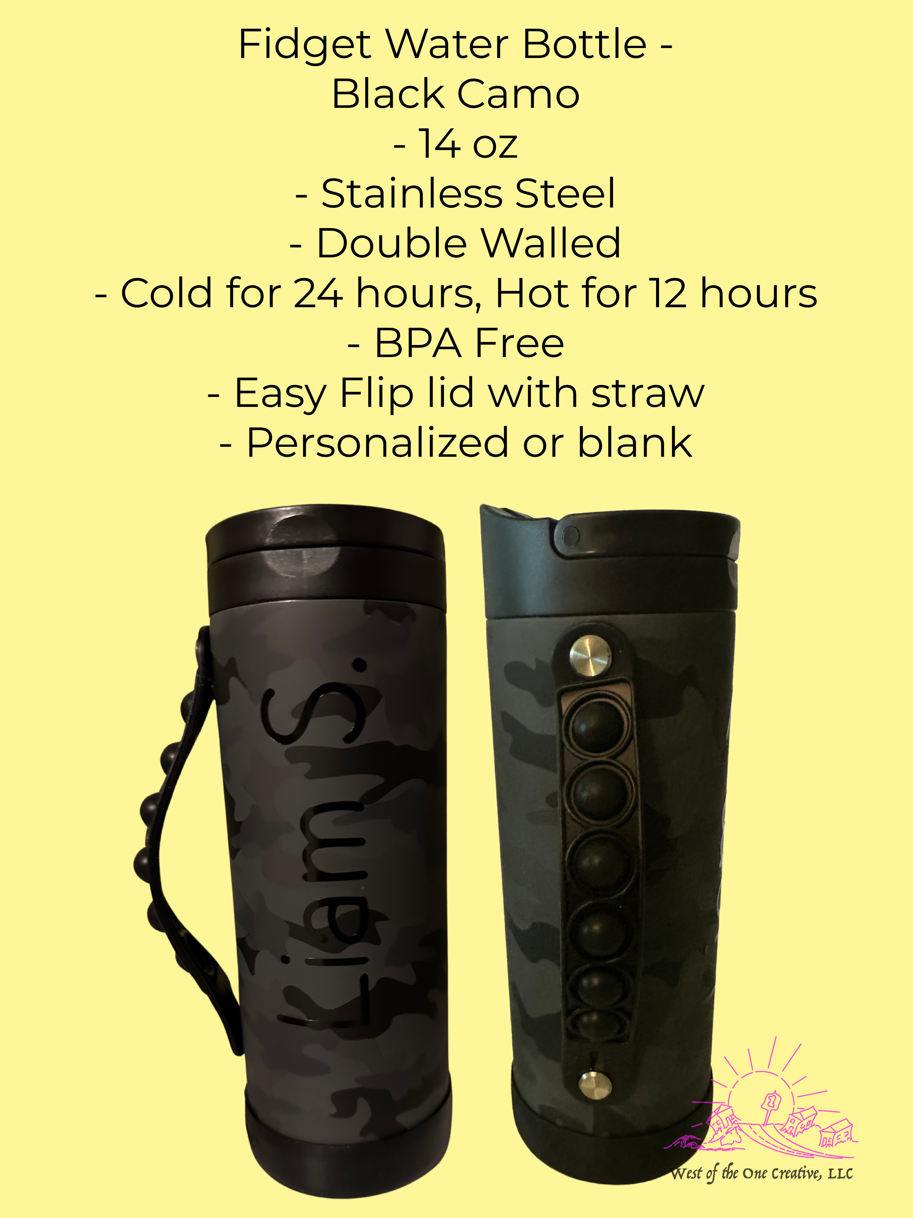 14 oz Fidget Pop Water Bottle Black Camo