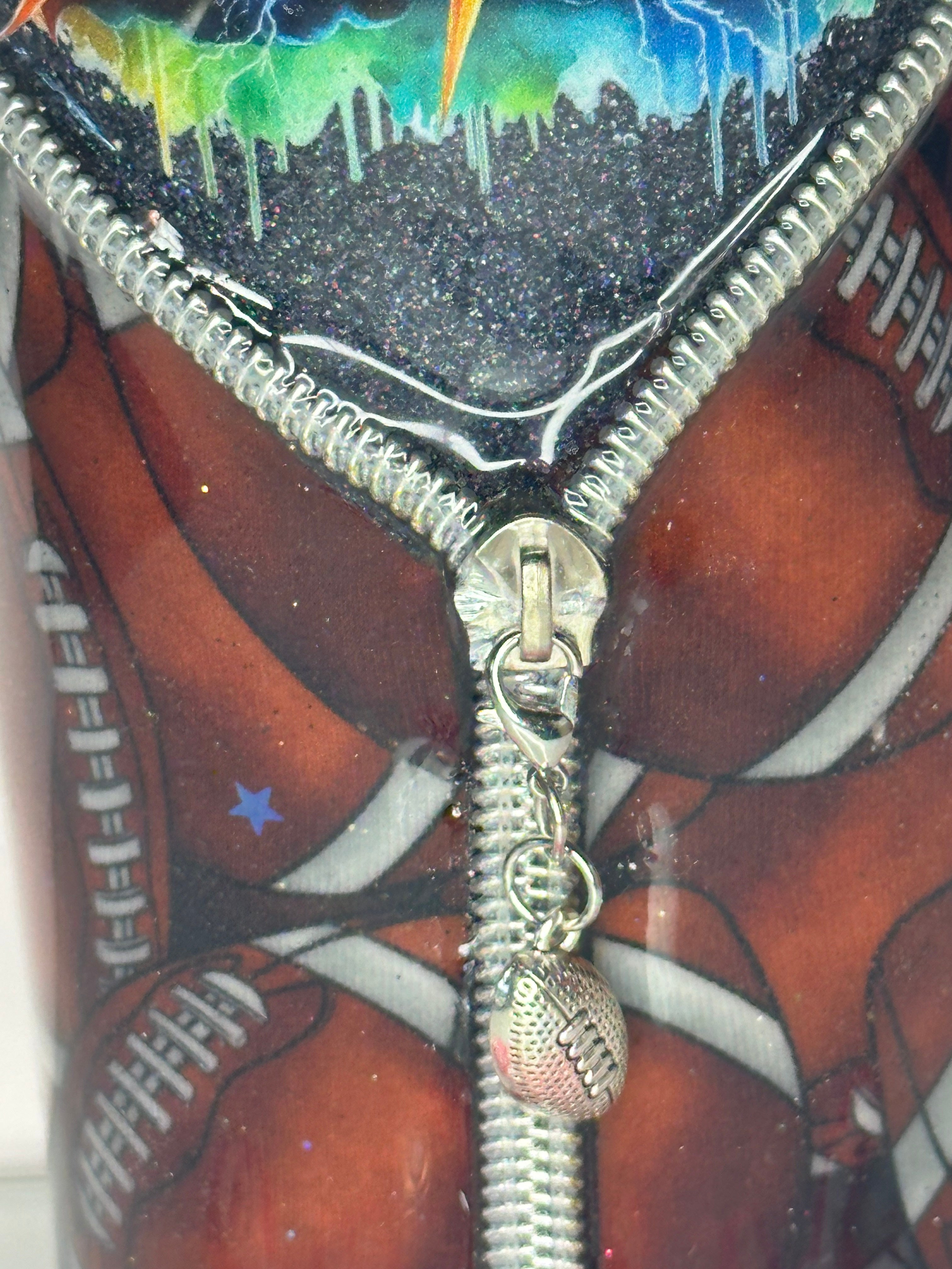 24 oz Football Tumbler with Zipper and football charm