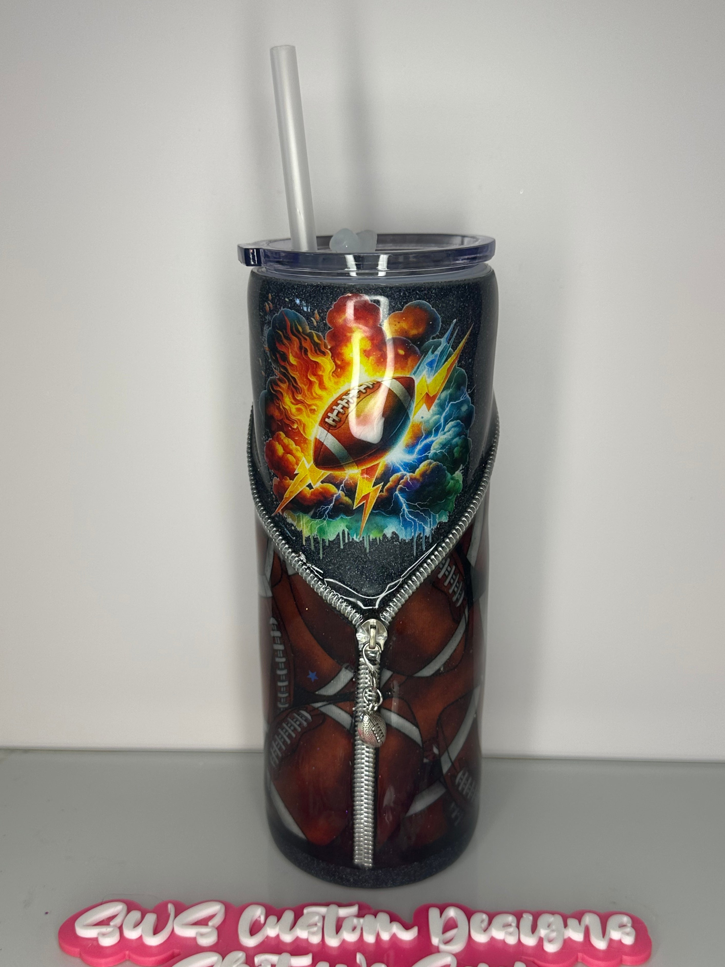 24 oz Football Tumbler with Zipper and football charm