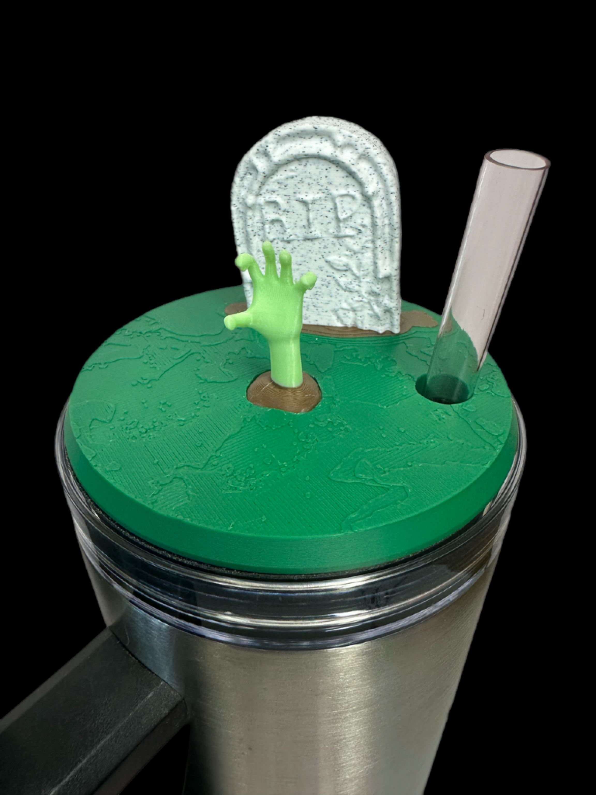 40 oz Tumbler Dark Black with RIP Zombie Hand Cemetary