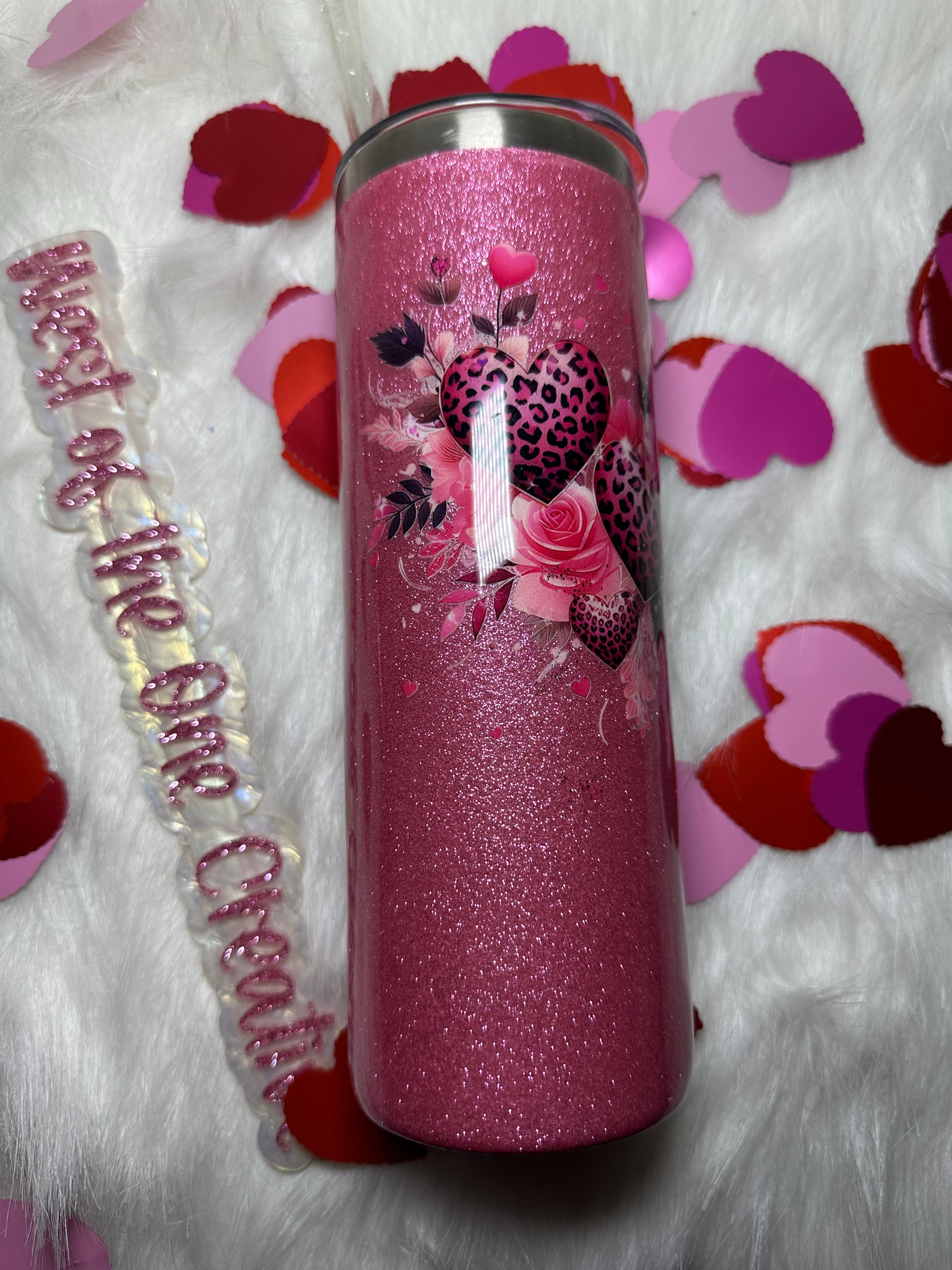 20 oz Tumbler Pink with hearts