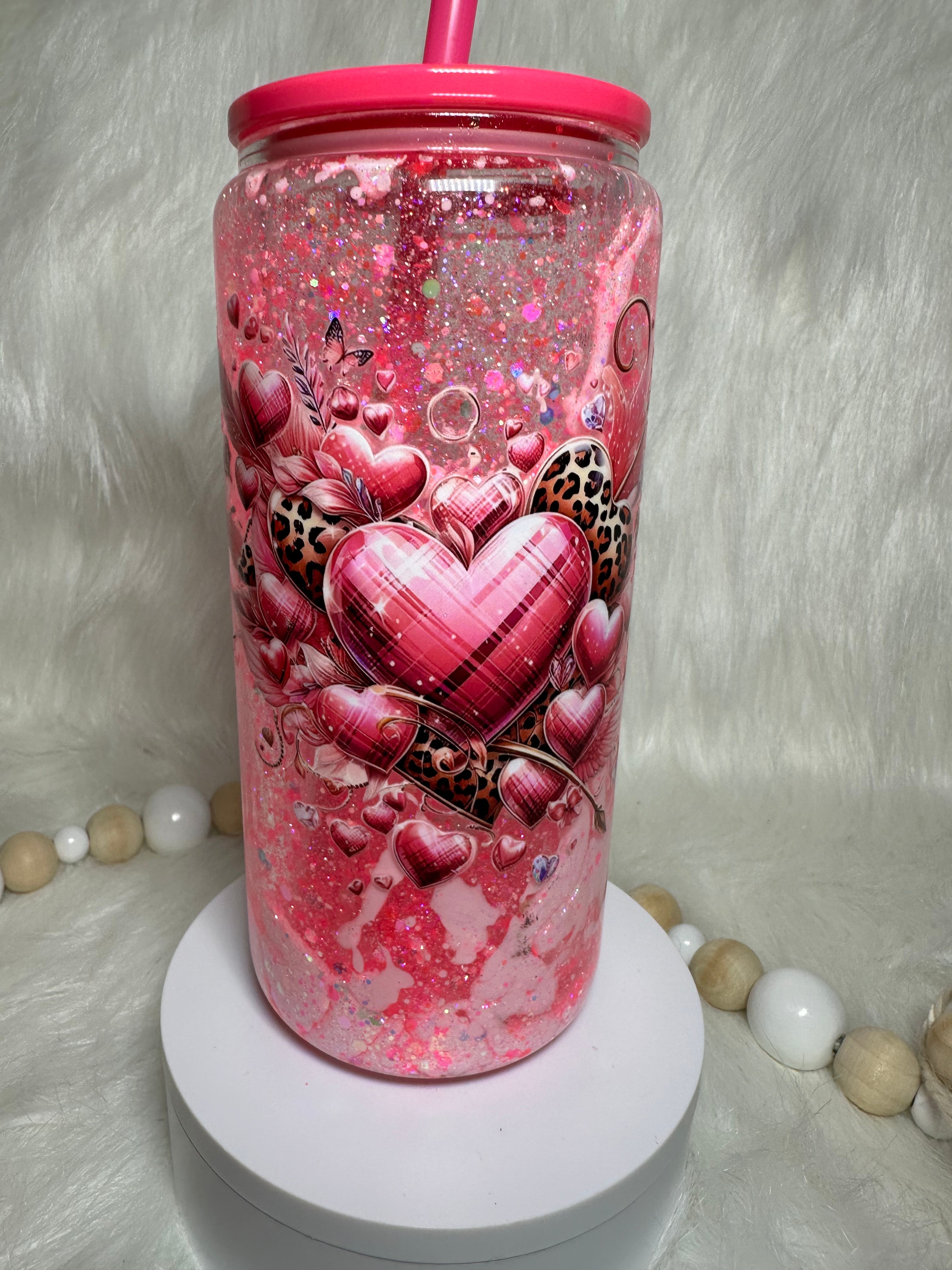 15 oz Glitter Globe Tumblers Pink Glitter