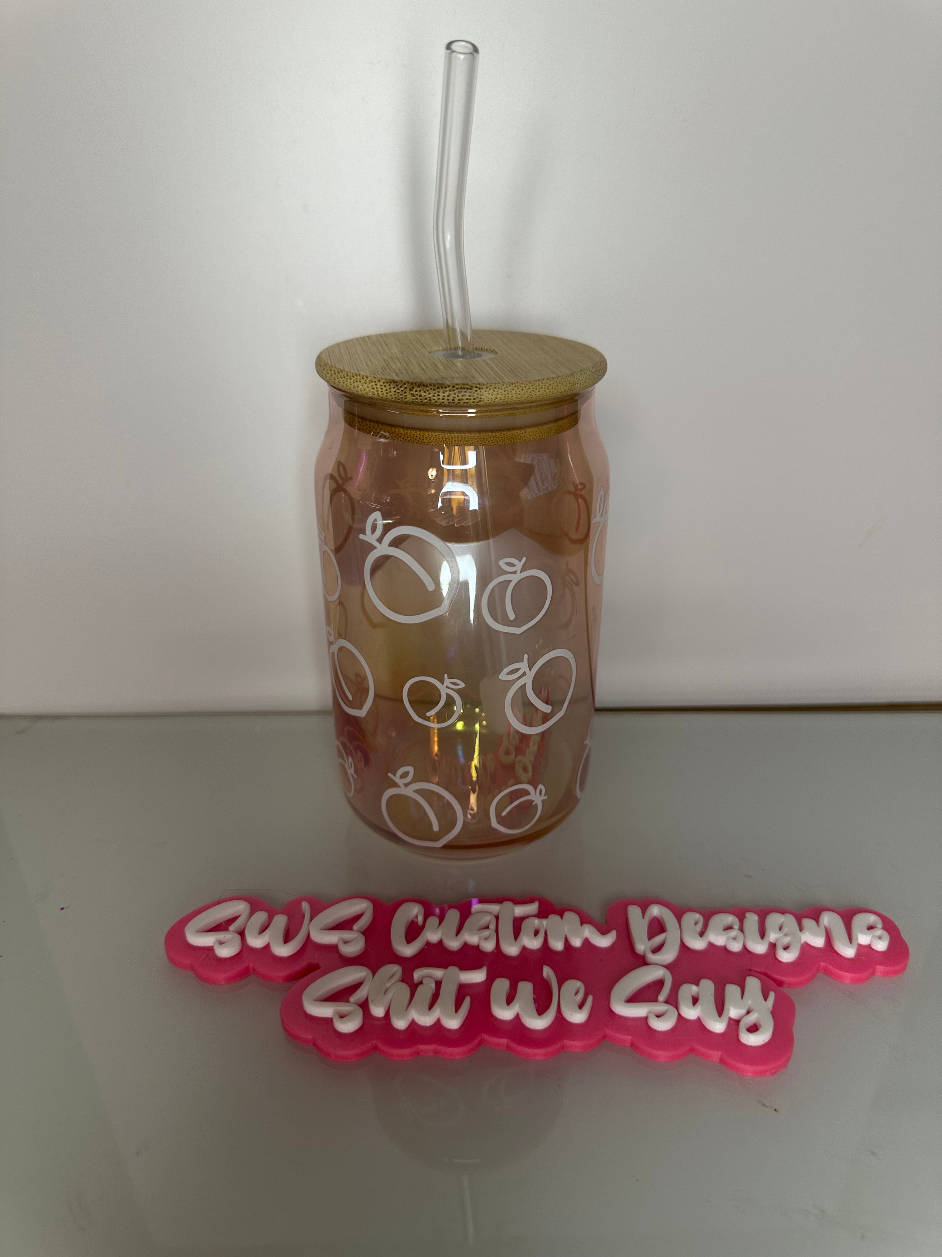16 oz Glass Can Tumbler with Peaches