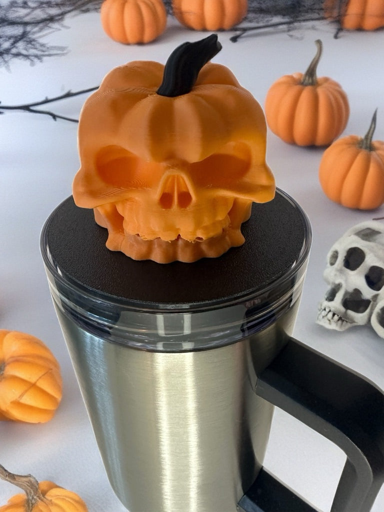 Tumbler Toppers: Jack-O-Lantern Skull Pumpkin