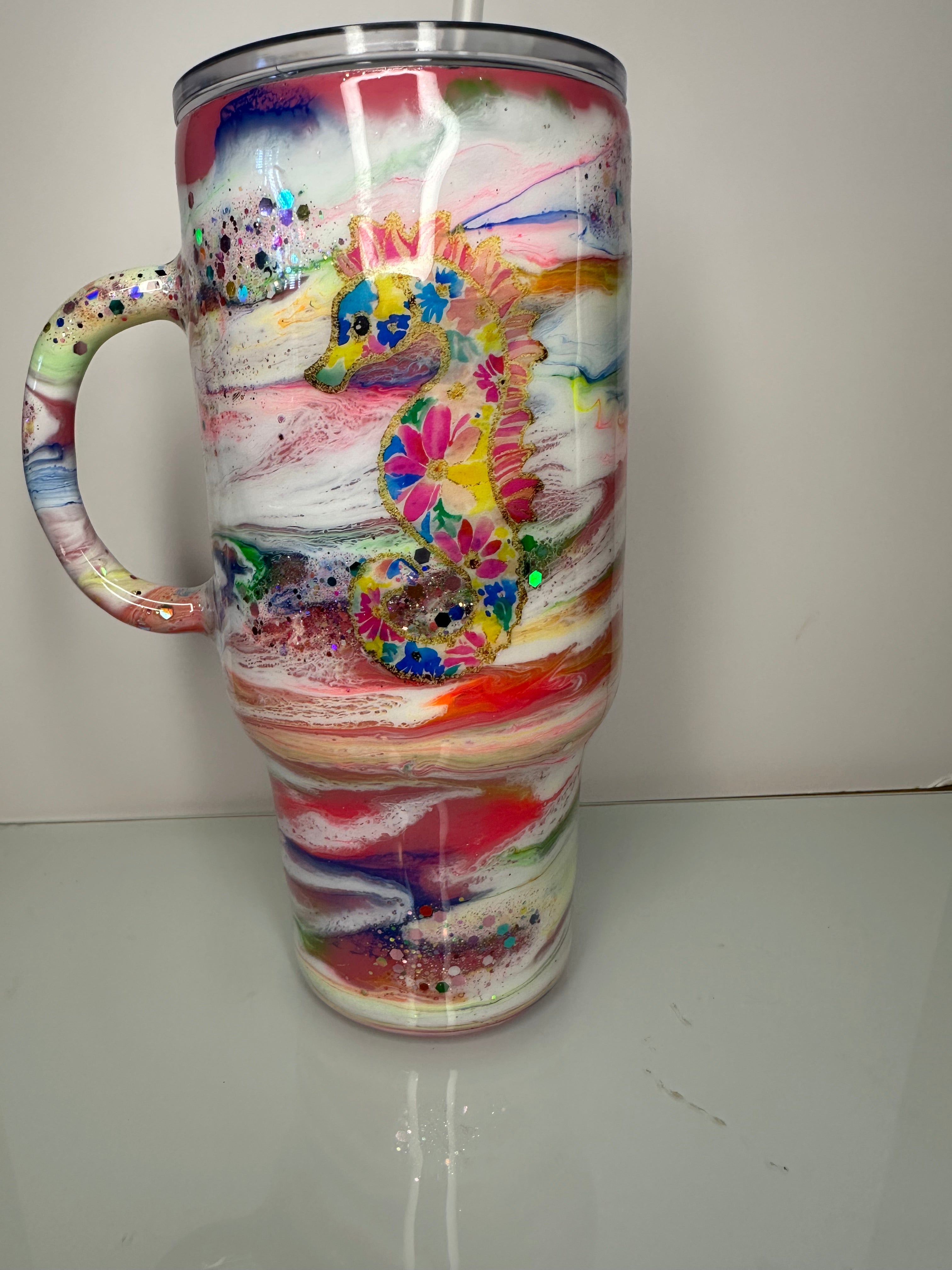 32 oz Seahorse tumbler with handle