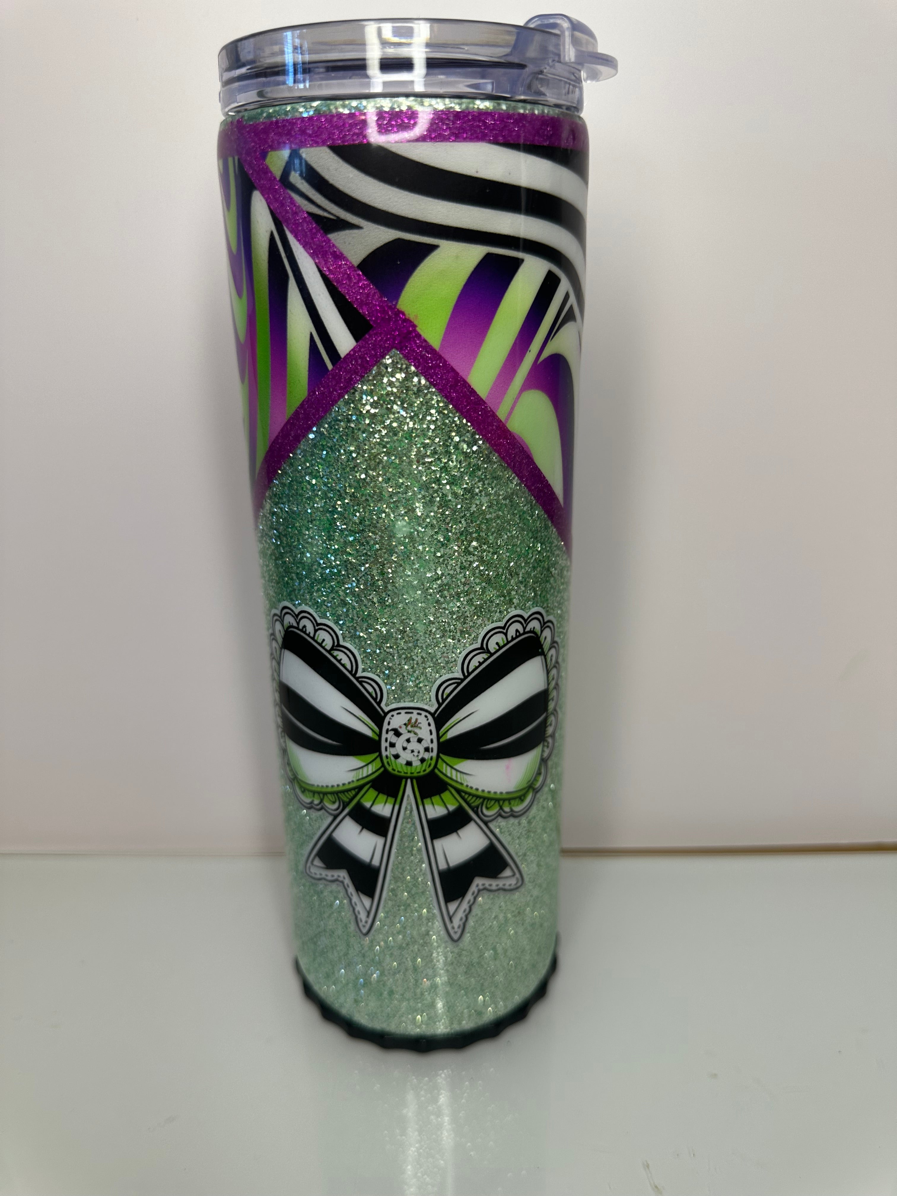 24 oz Beetle Coquette green purple black tumbler