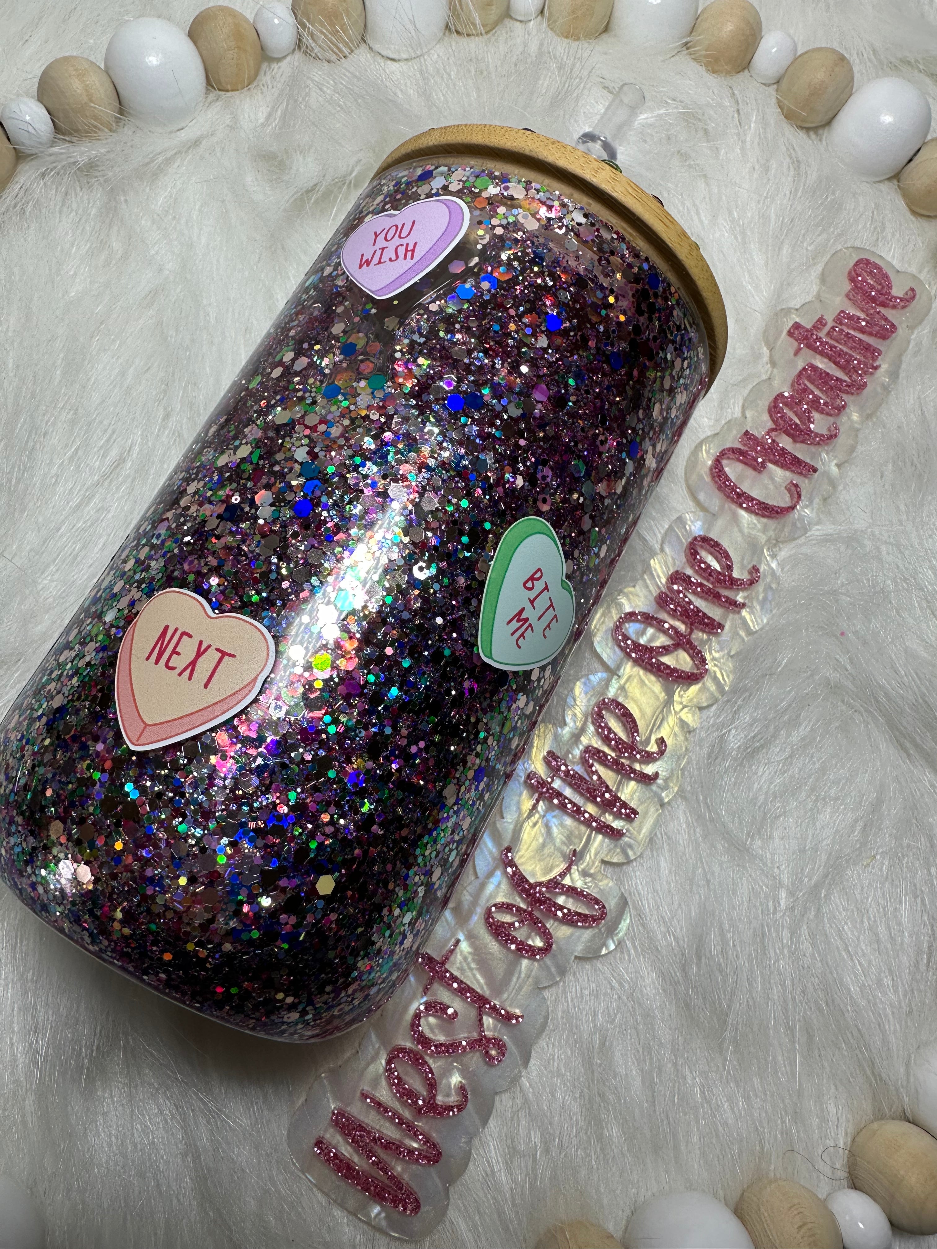 14 oz Glitter Globe Anti-Valentine's Day Candy HeartsWine Tumbler