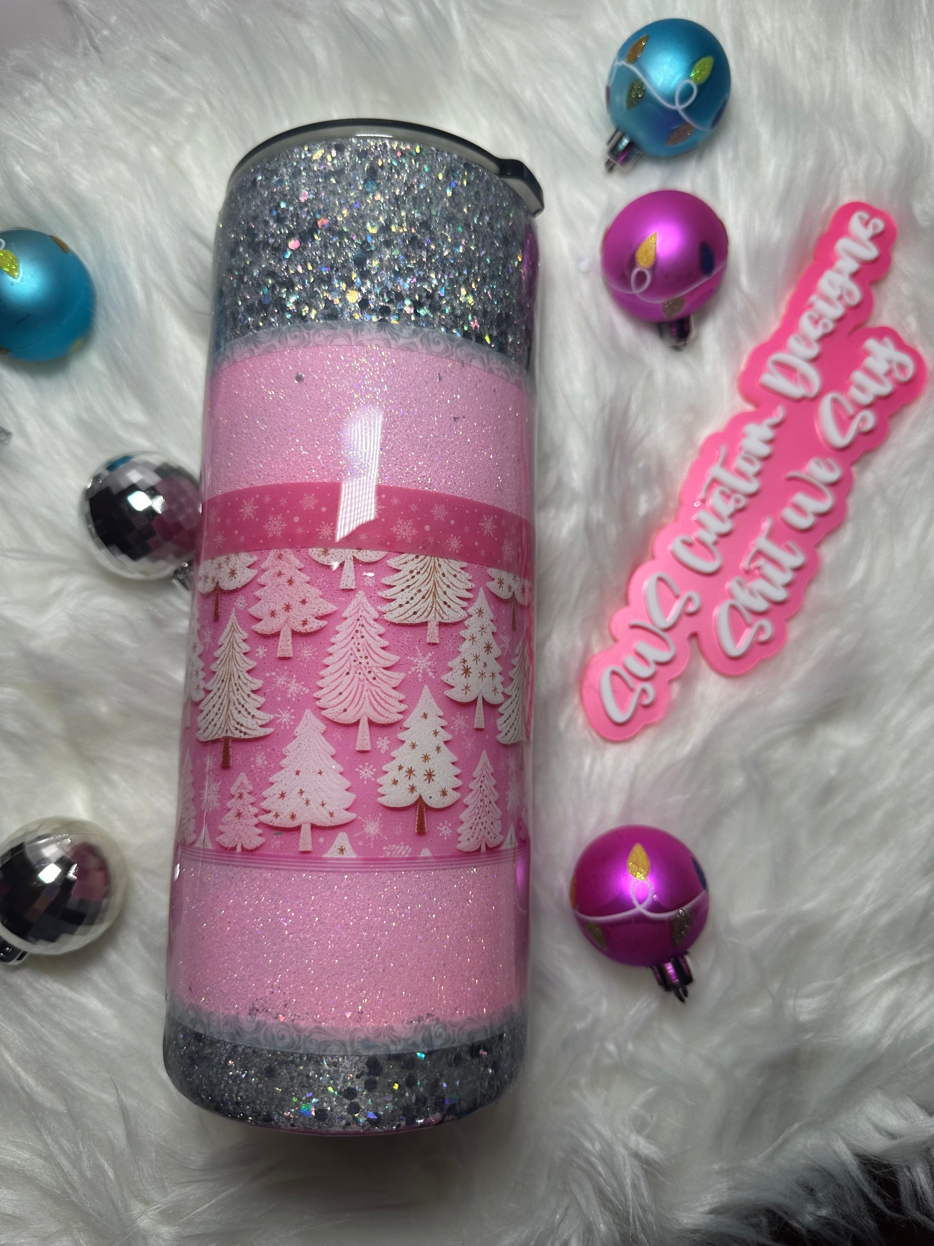 30 oz Fatty Pink Christmas Trees Tumbler