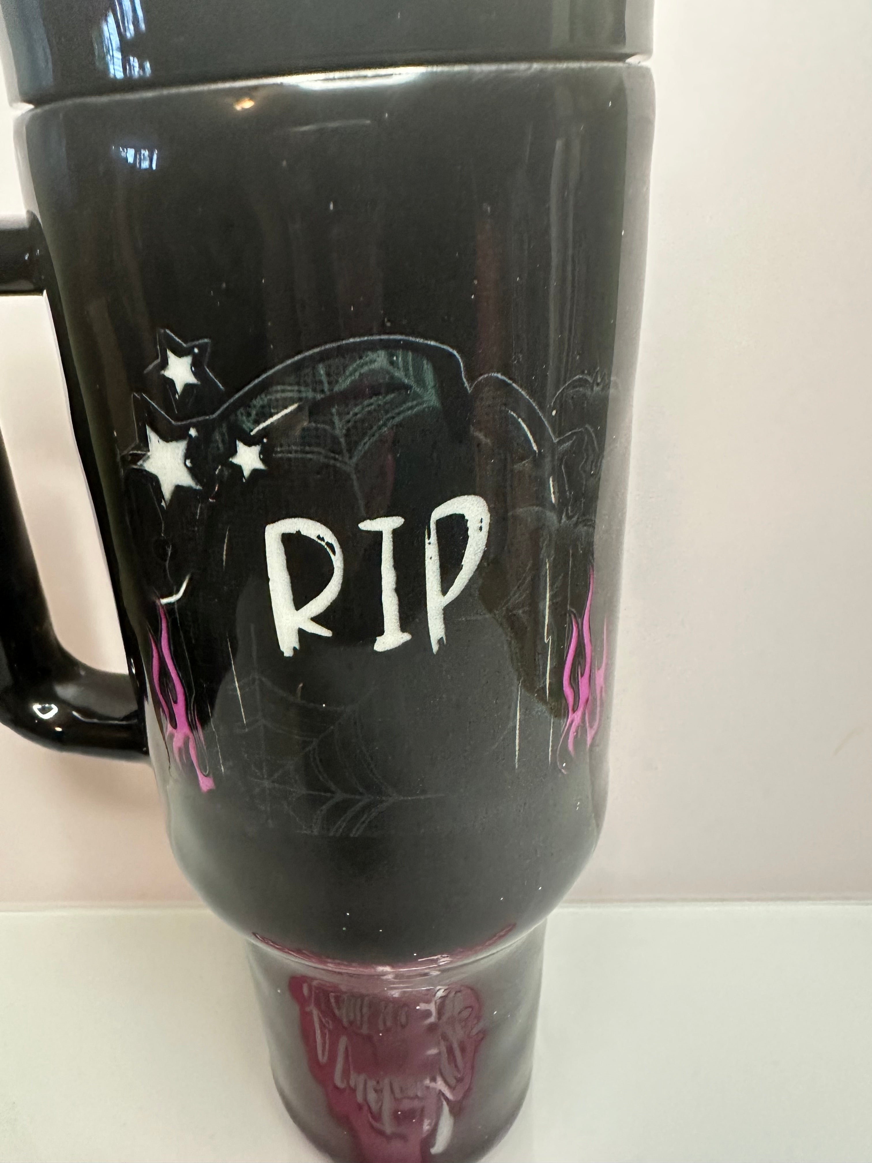 40 oz Tumbler Dark Black with RIP Zombie Hand Cemetary