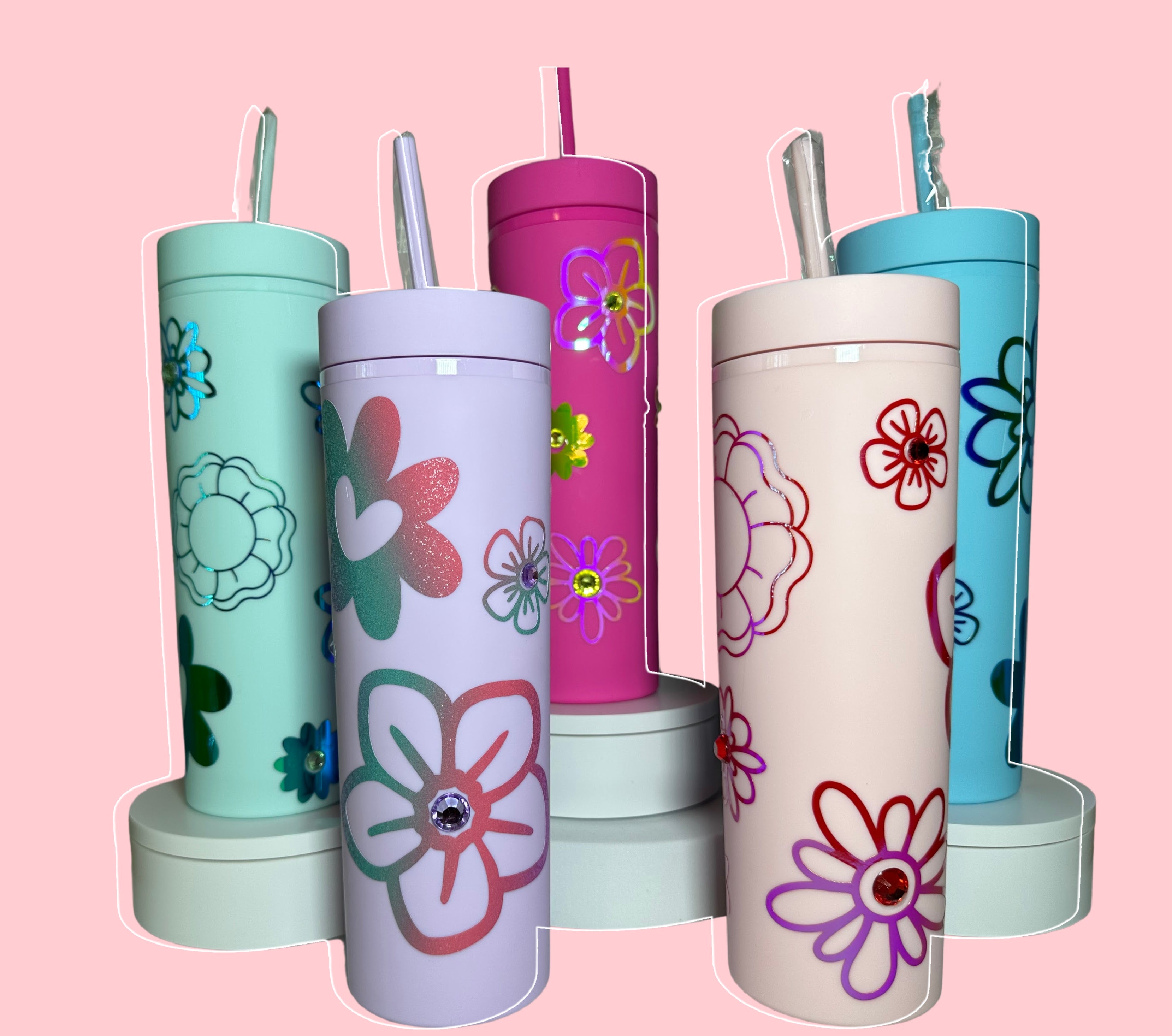 Rhinestones and Flowers 22 oz Skinny Tumblers