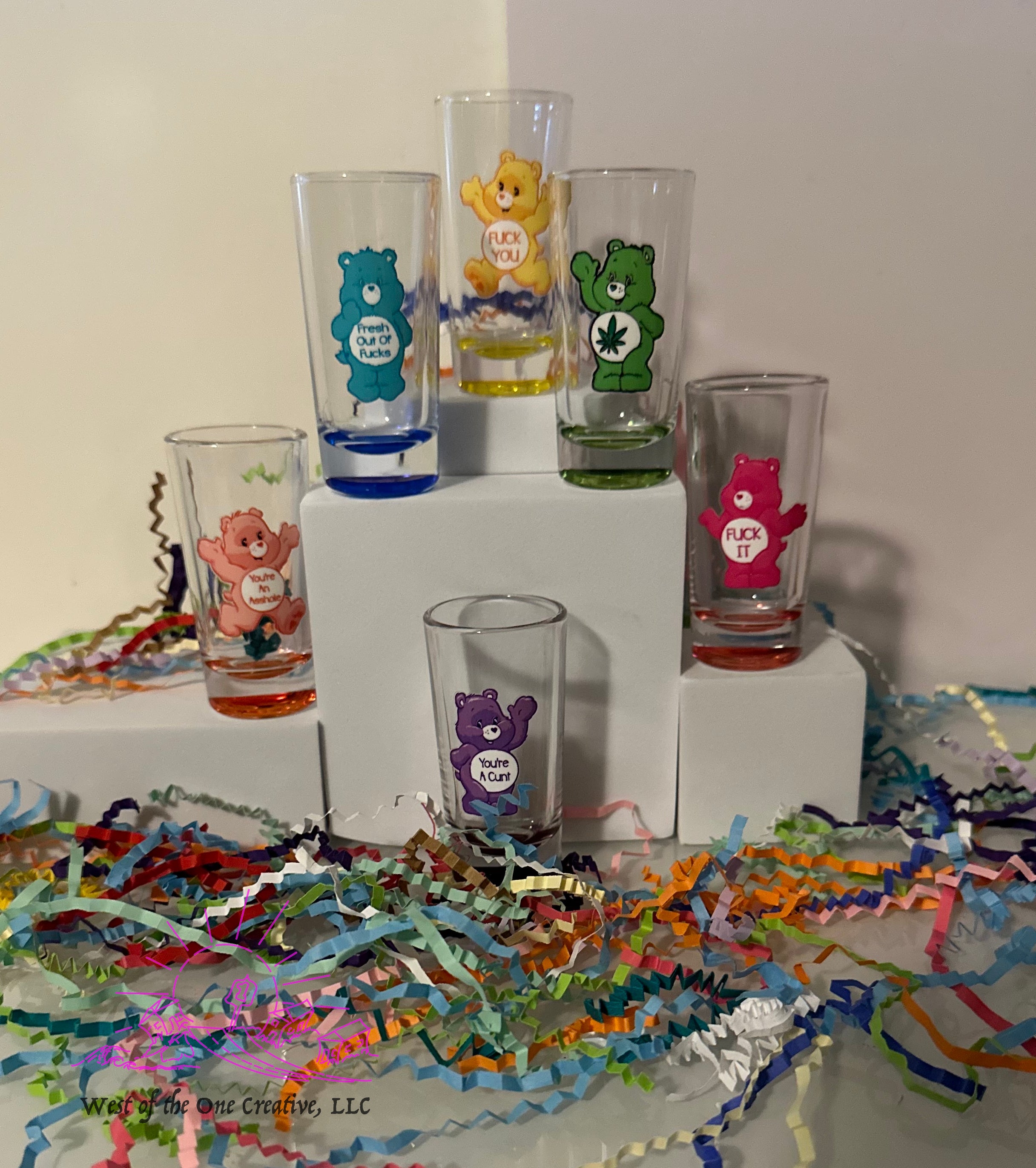 SwearBear Tall Shot Glass Set - 6 glasses 1.2 oz with Swear Bears for Adults!