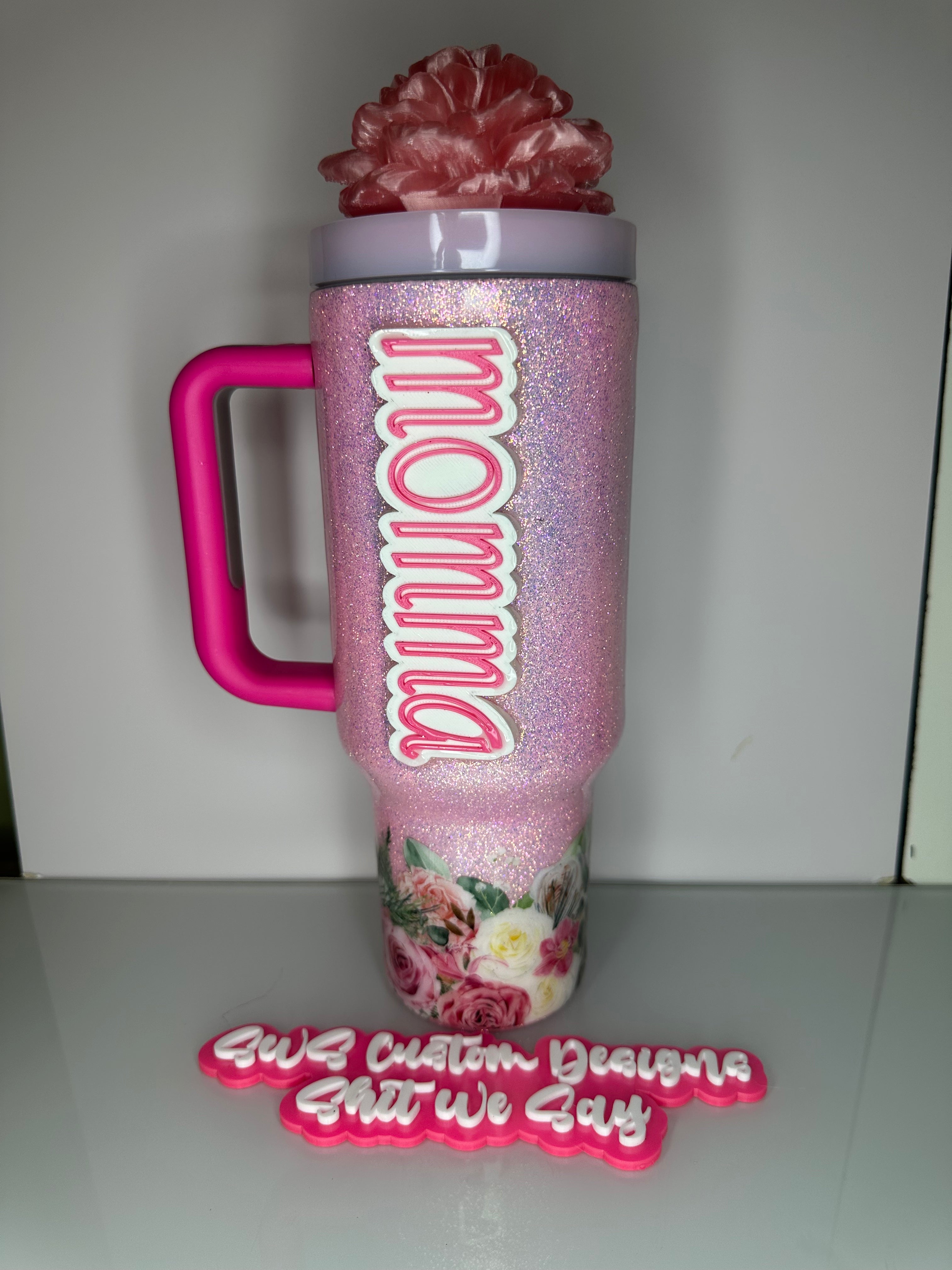 40 oz Custom Word Momma Peony Light Up Lid Tumbler Mother's Day Gift
