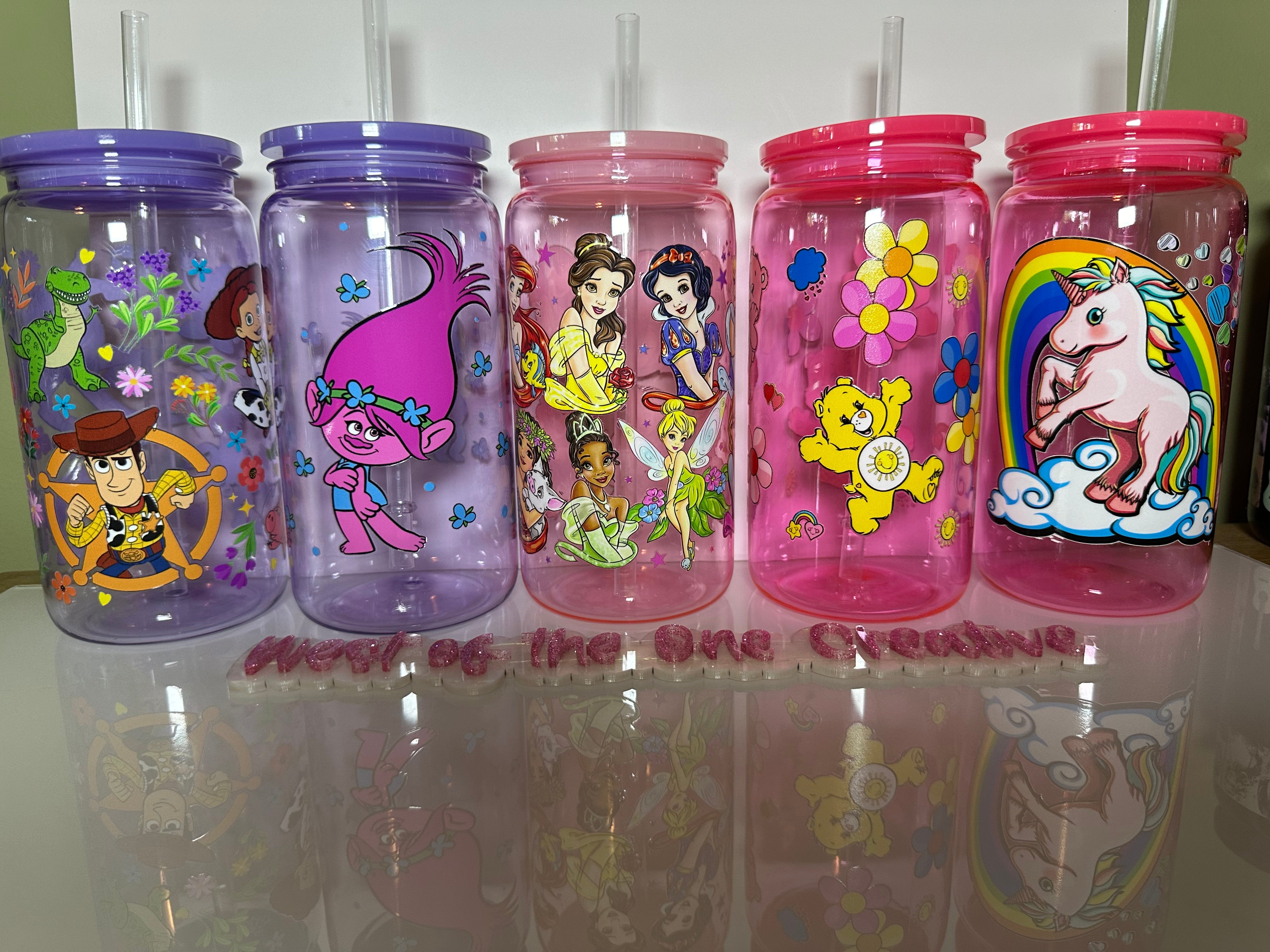 16 oz Acrylic Tumbler with plastic lid - Variety of designs for Kids of all ages