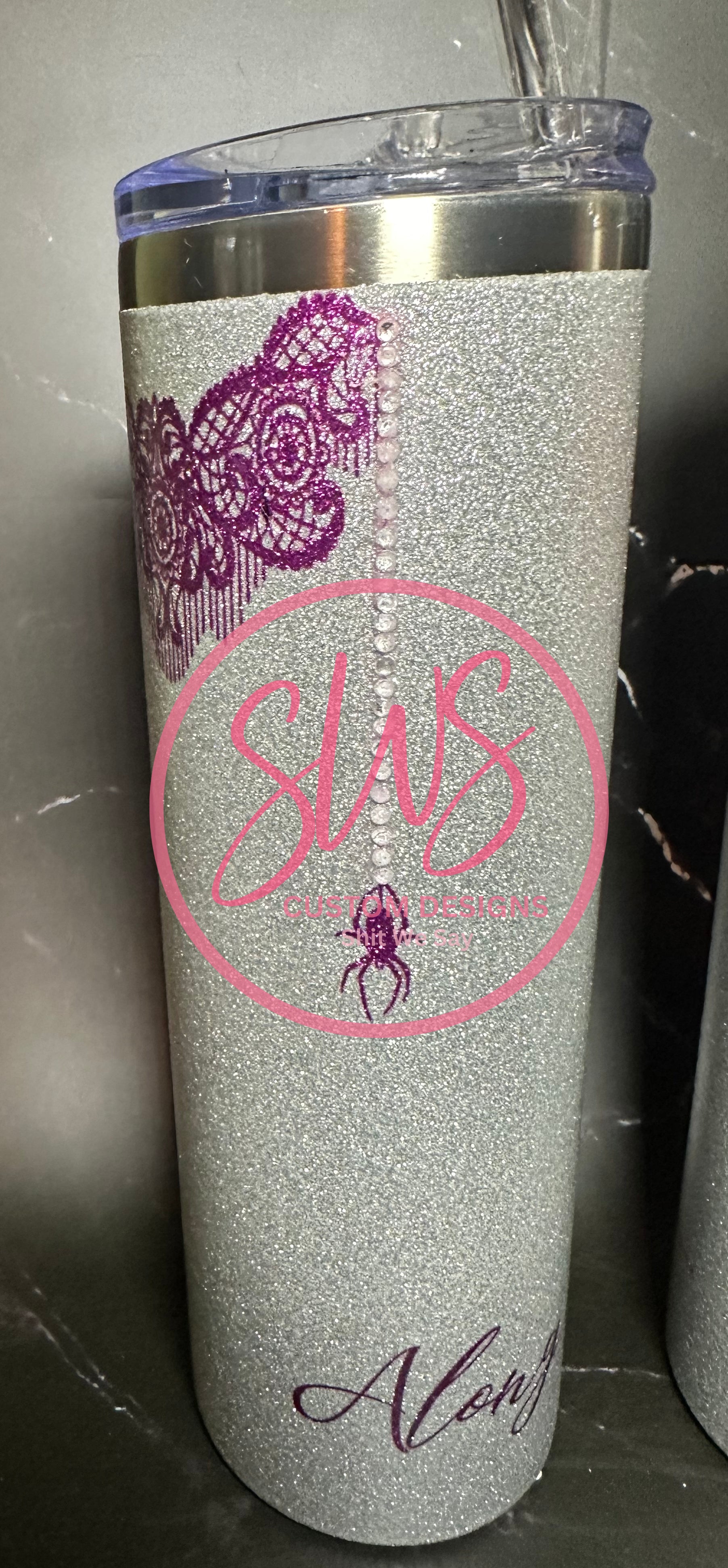 30 oz Along Came A Spider Tumbler red purple