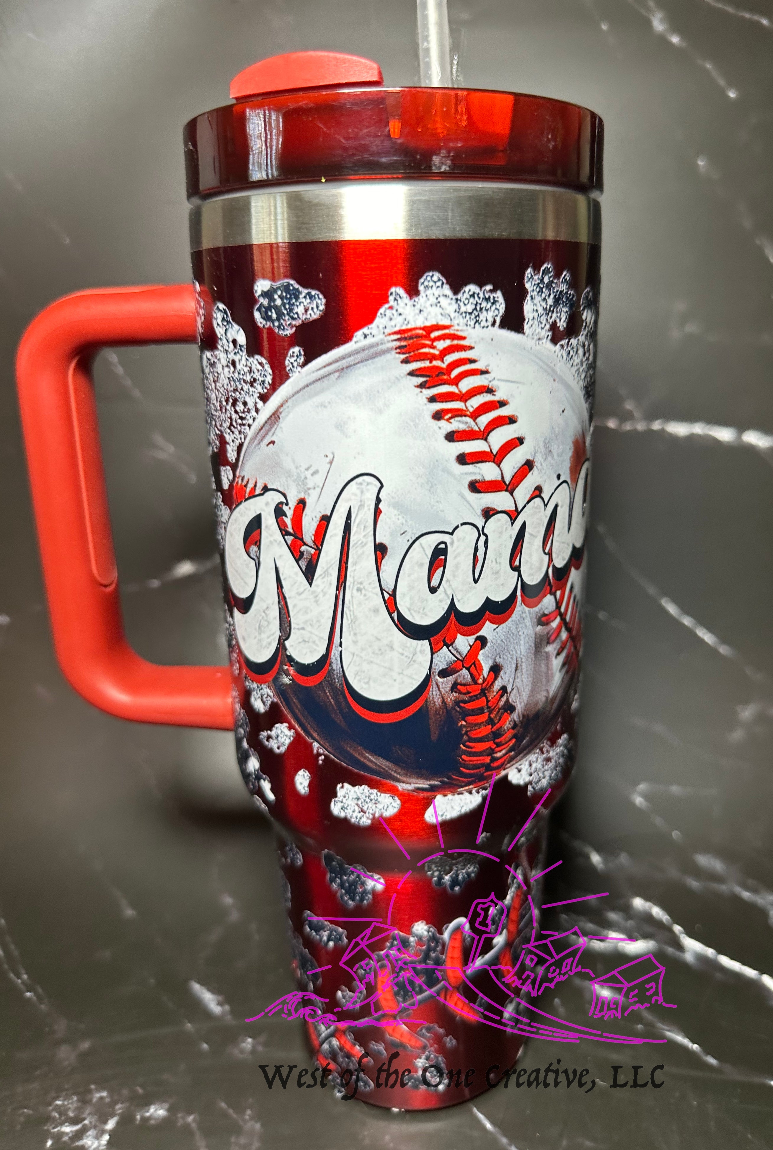 40 oz Tumbler Baseball Mama Red