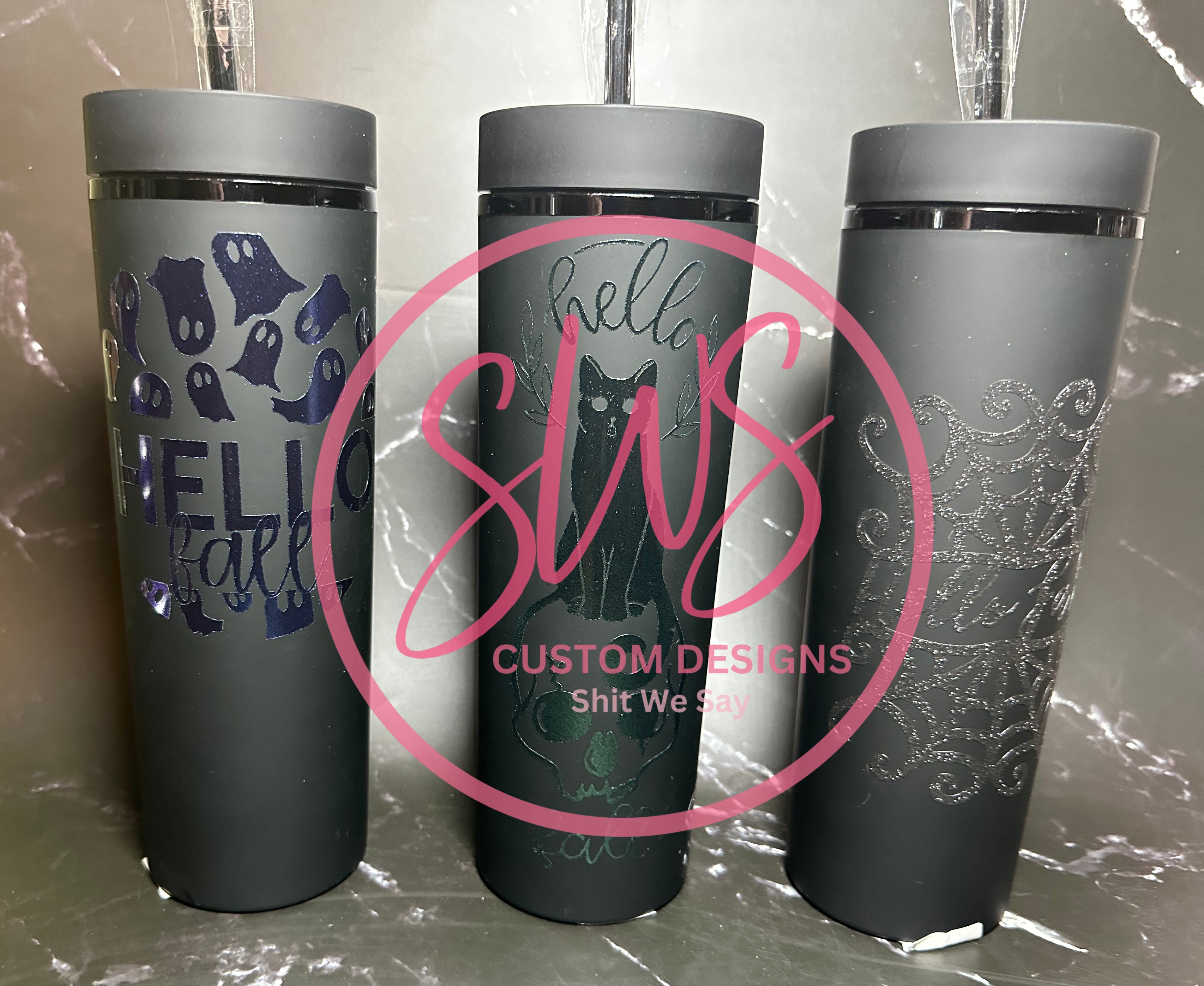 22 oz Fall Black Skinny Halloween Tumblers