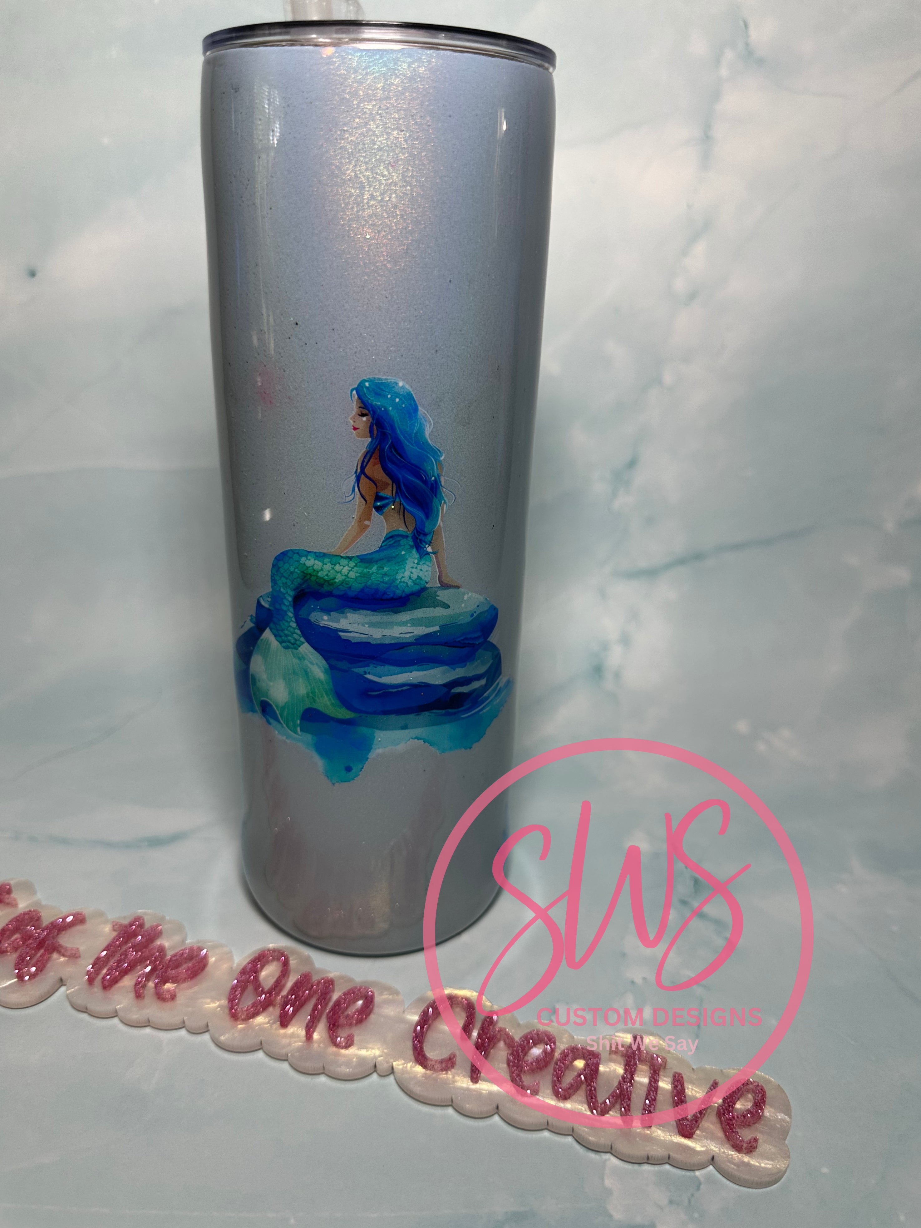 20 oz Mermaid Blue with Custom Tail on Tumbler