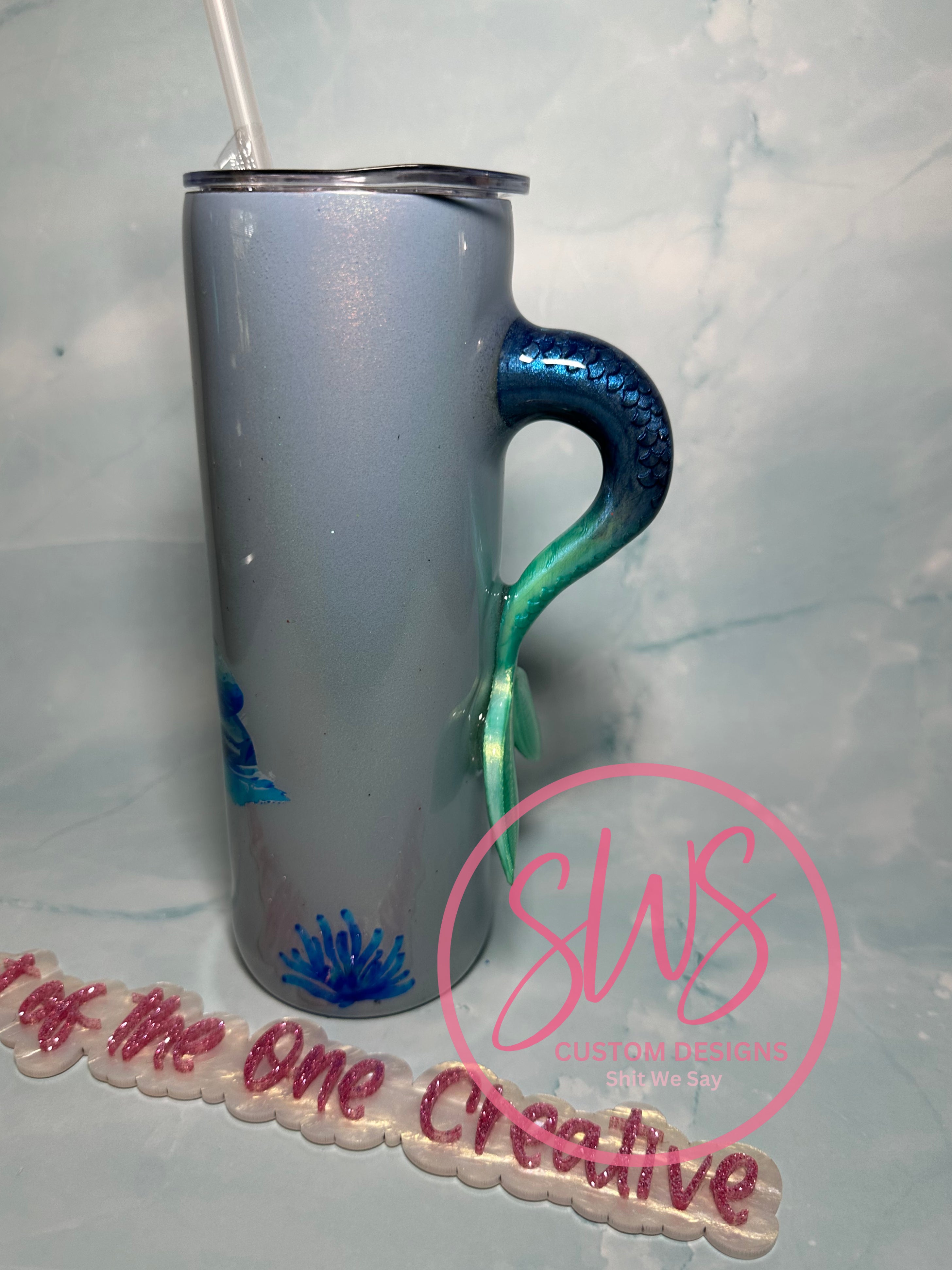 20 oz Mermaid Blue with Custom Tail on Tumbler