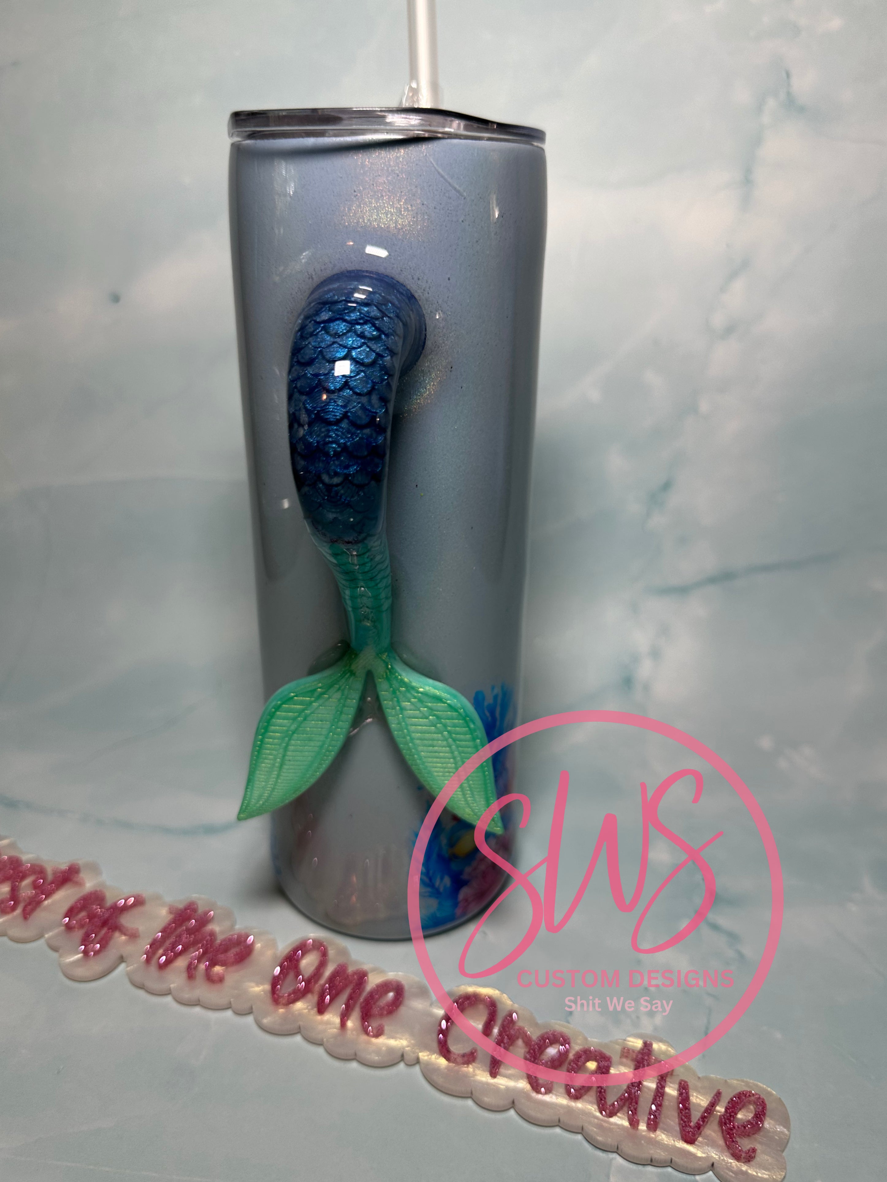 20 oz Mermaid Blue with Custom Tail on Tumbler