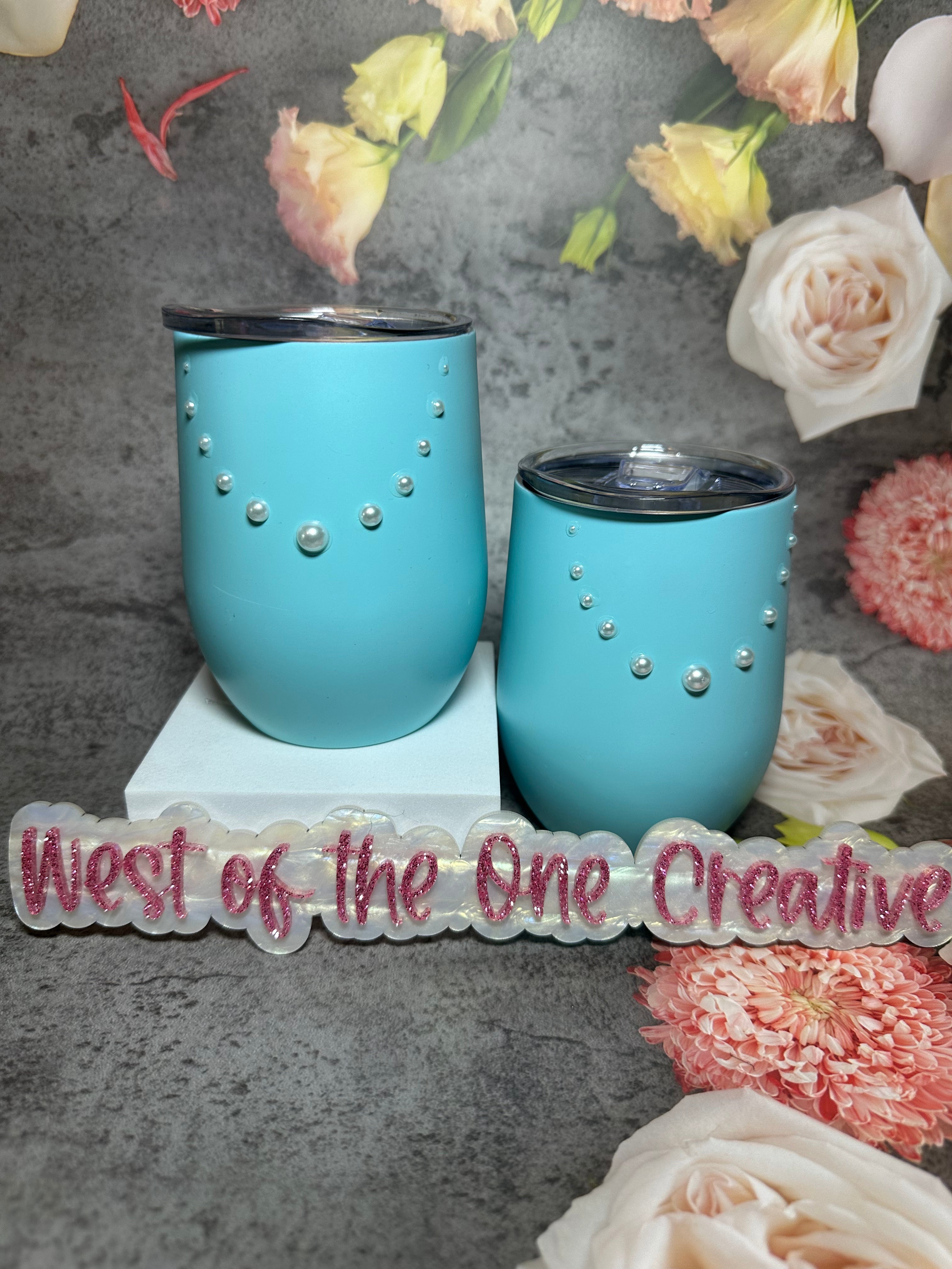 10oz SET Wine Tumbler with Pearl Necklace Glow in the Dark