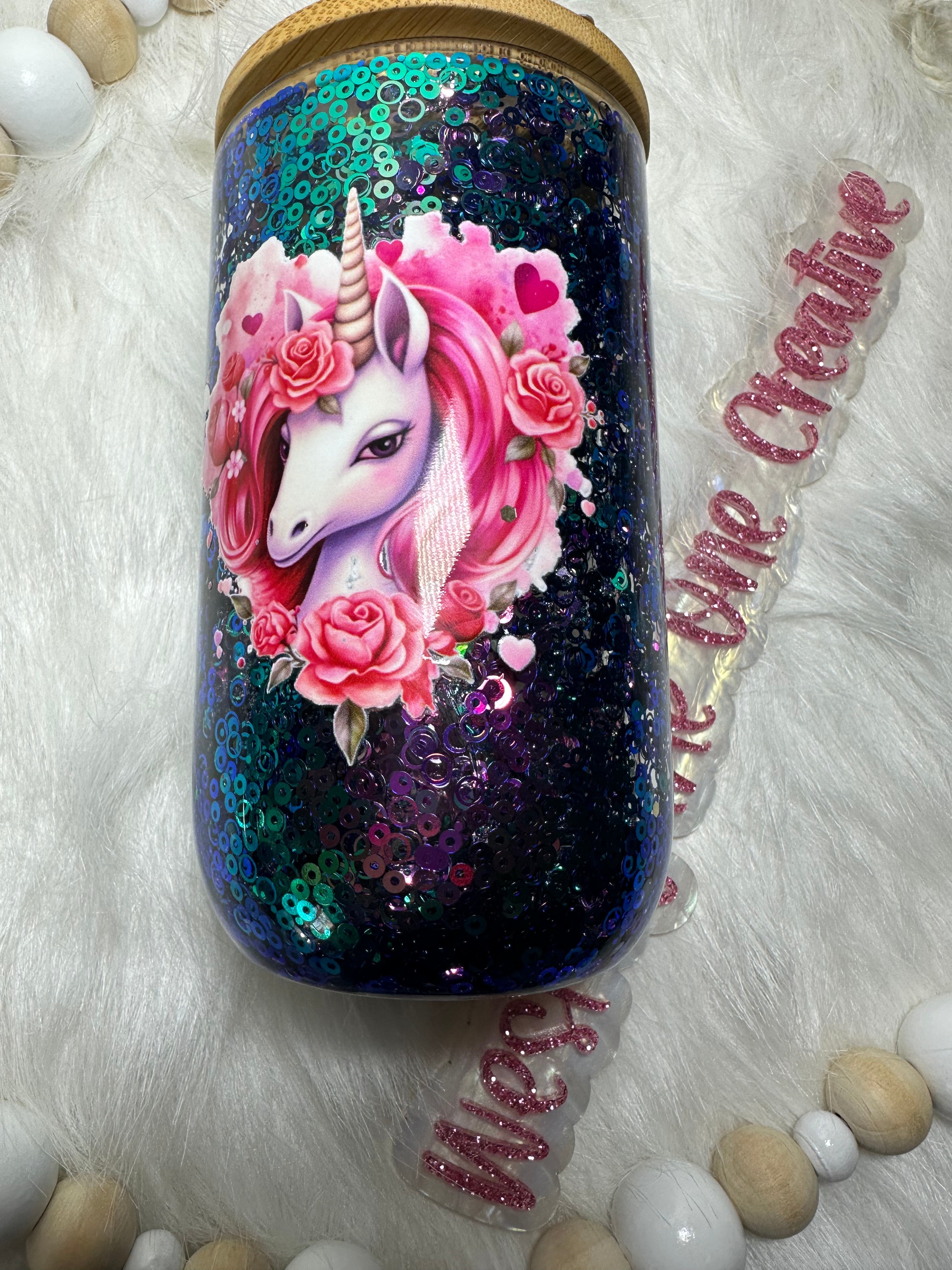 14 oz Glitter Globe Unicorn Wine Tumbler