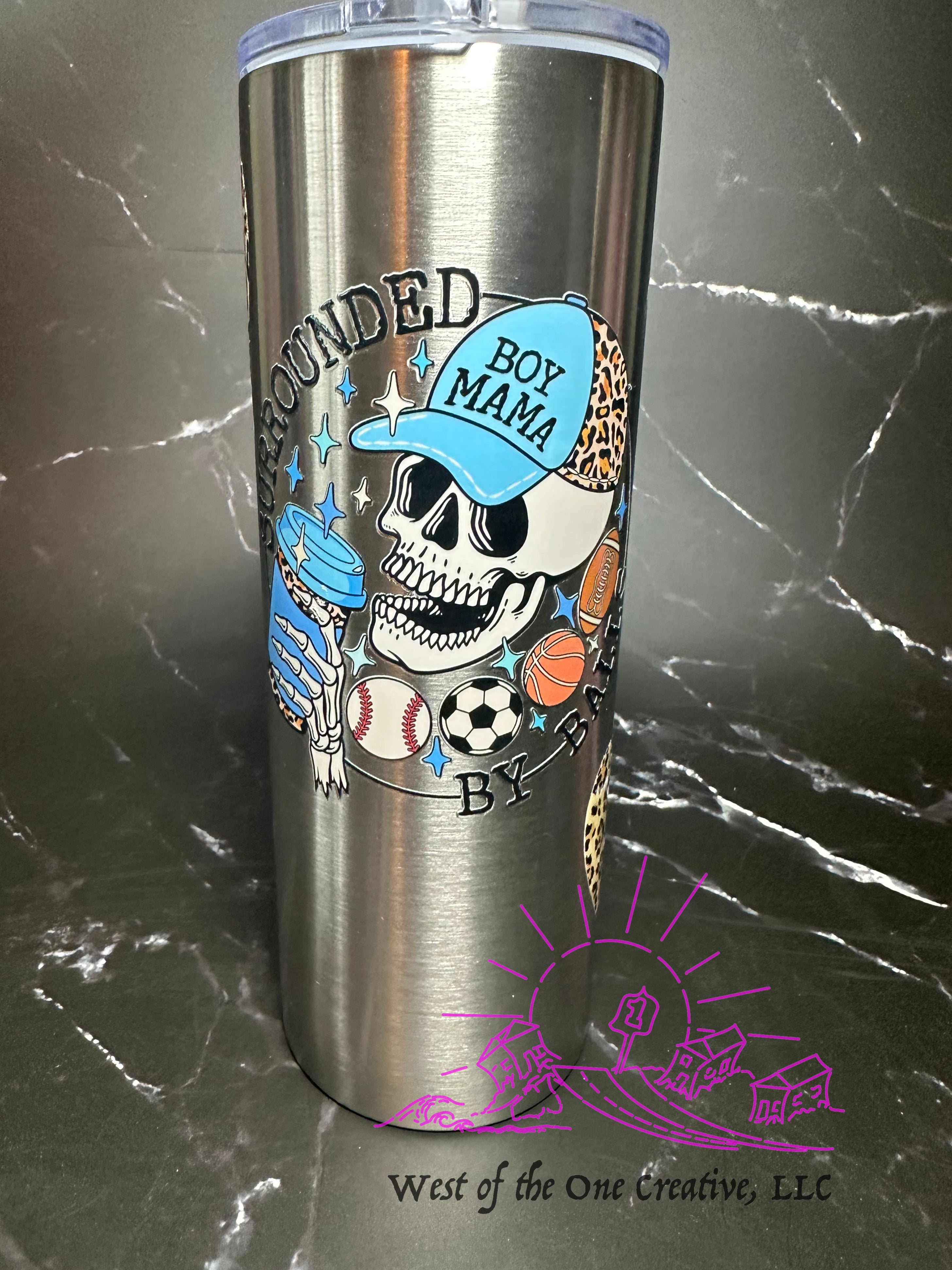 24 oz Stainless Steel Silver Surrounded by Balls "Boy Mama" Tumbler