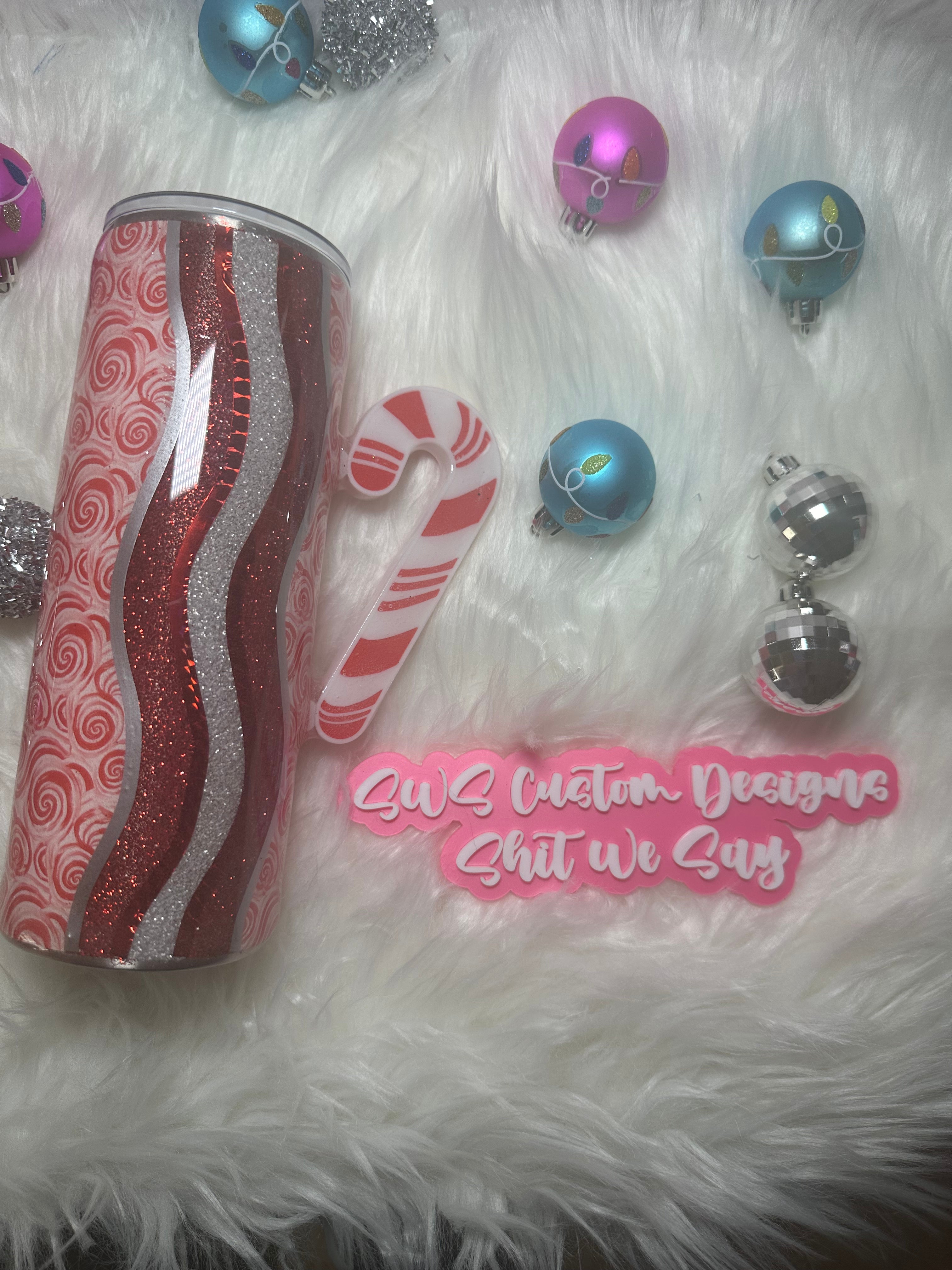 24 oz Plump Candy Cane with handle tumbler