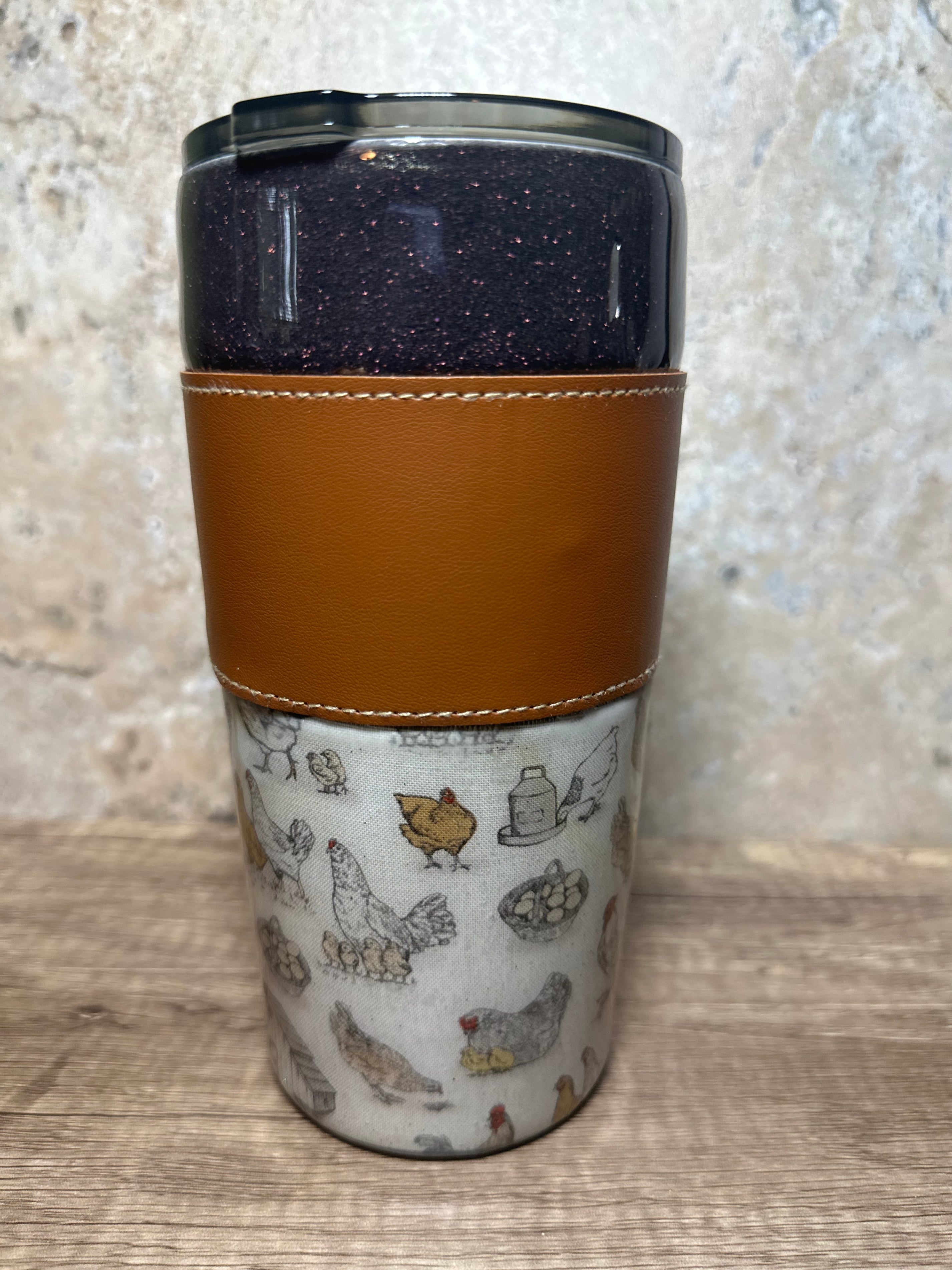 20 oz Chicken Tumbler with leather sleeve