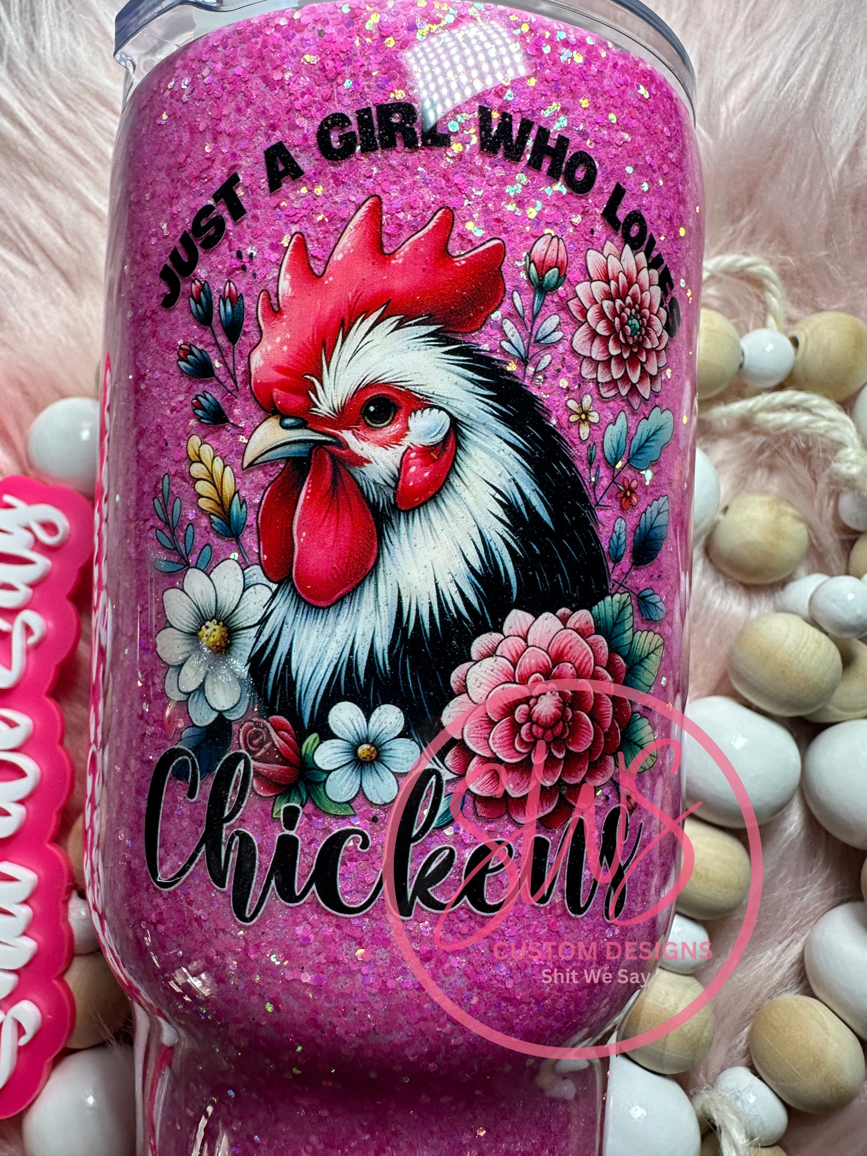 24 oz Stainless Steel Pink Tumbler Just a Girl Who Loves Chickens