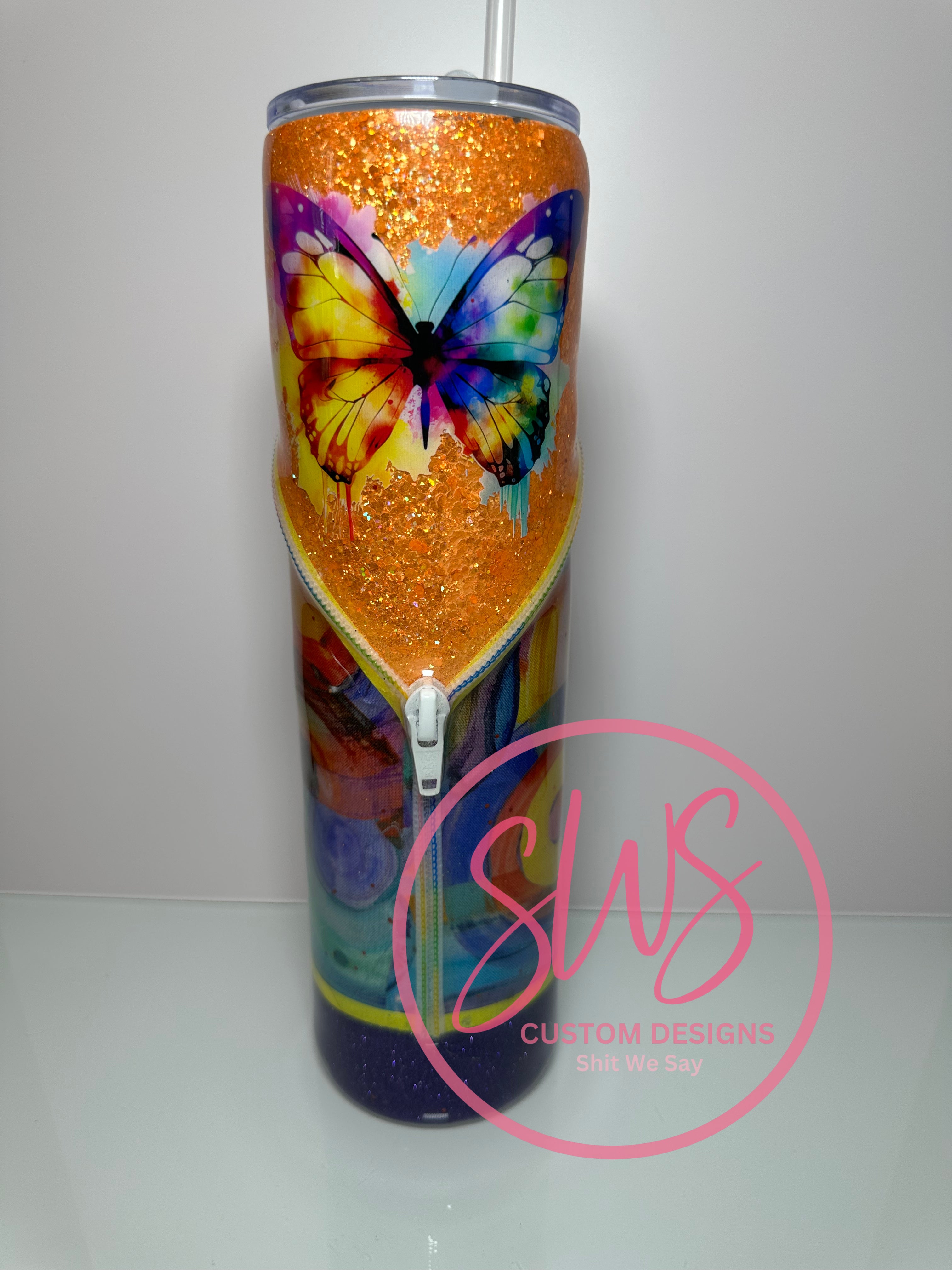 32 oz Plump "Colorfly" Butterfly Rainbow Tumbler