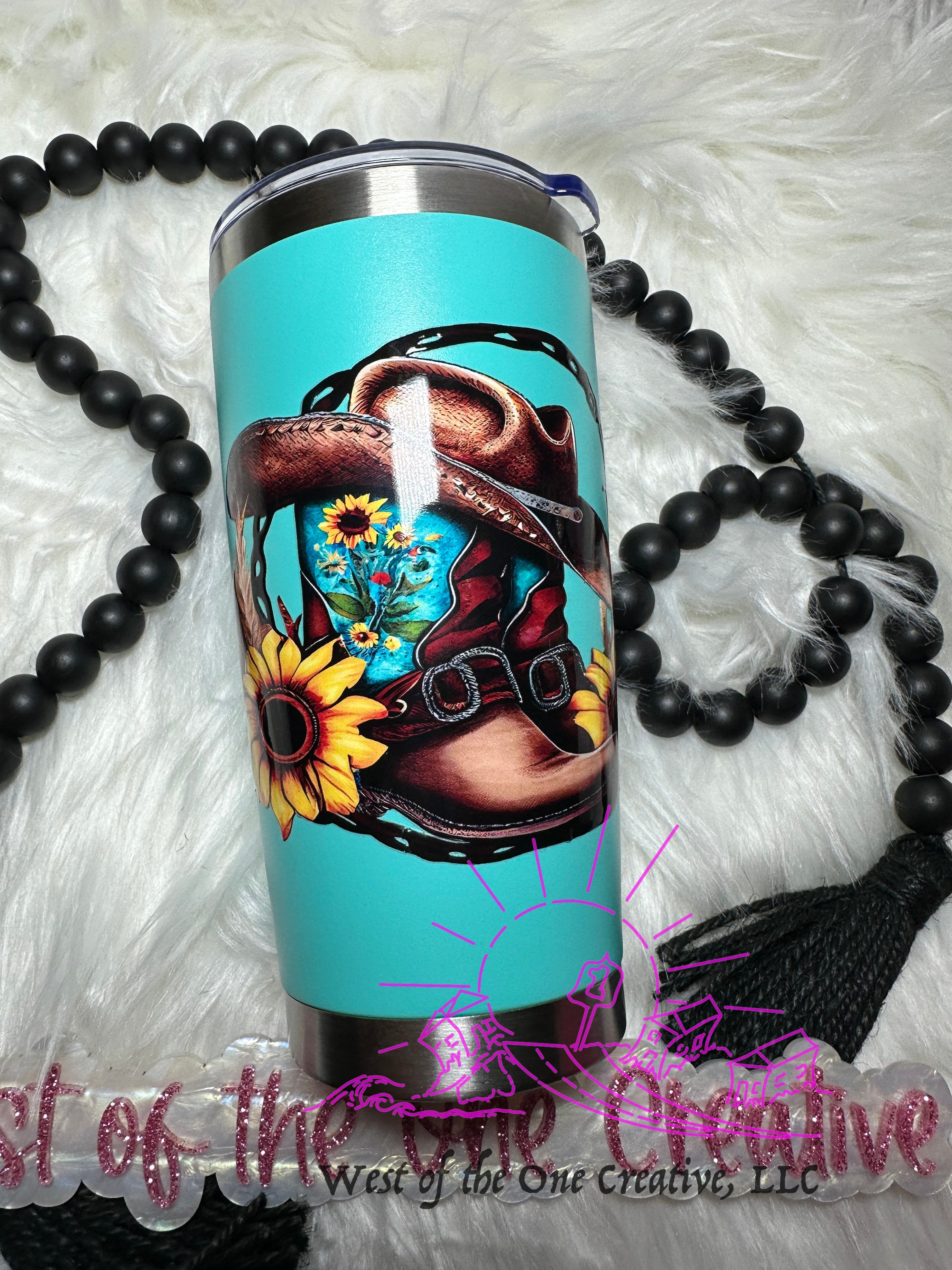 20 oz Coffee Tumbler Blue Cowboy Cowgirl Boot