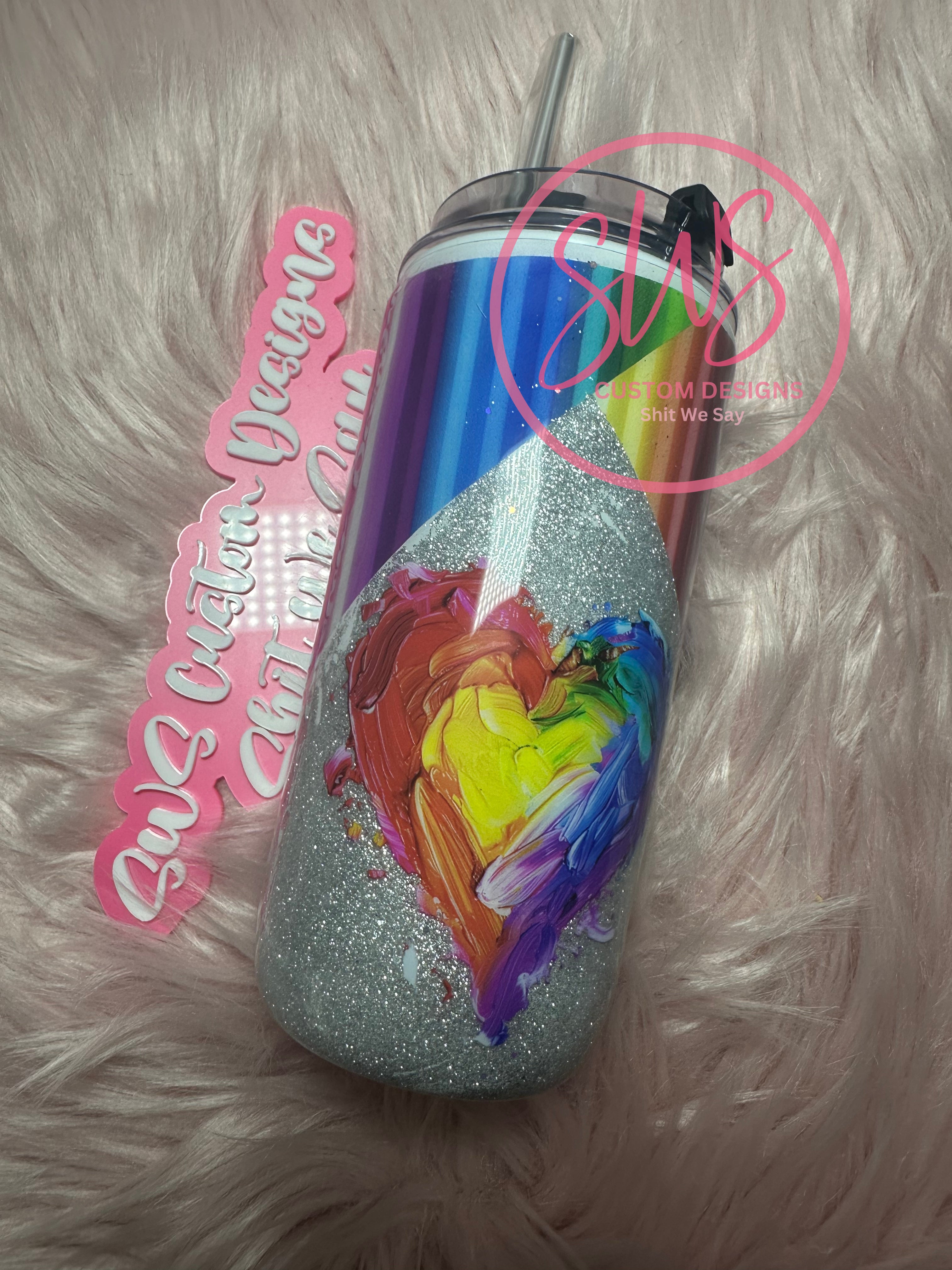 17 oz Rainbow Finger paint Pride Tumbler