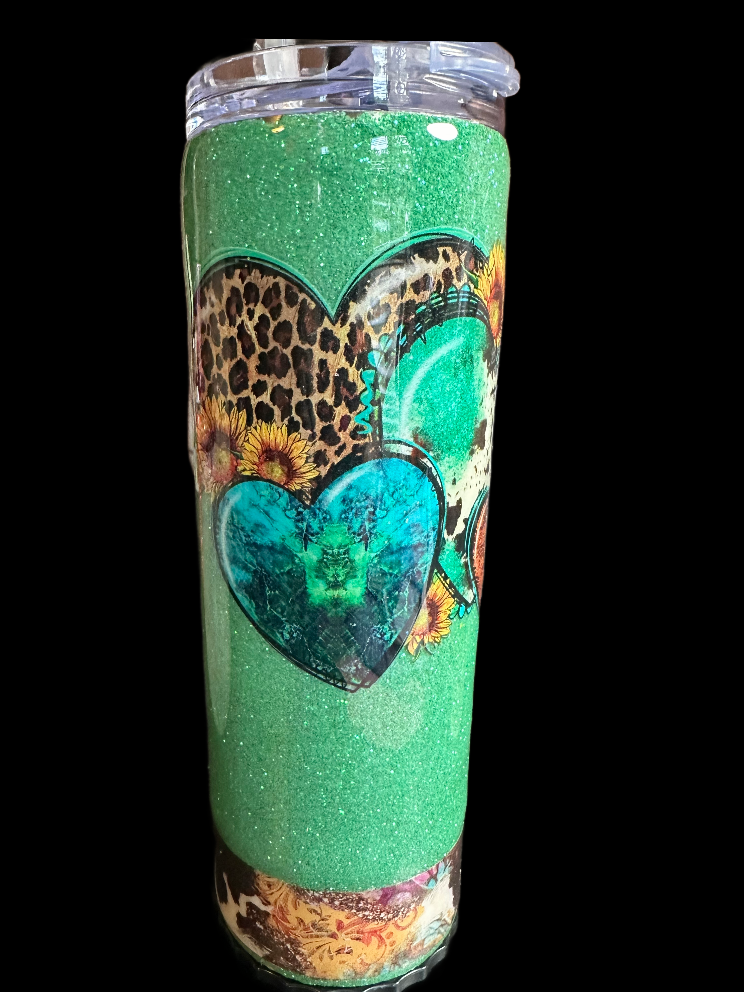 20oz Green hearts and animal print tumbler