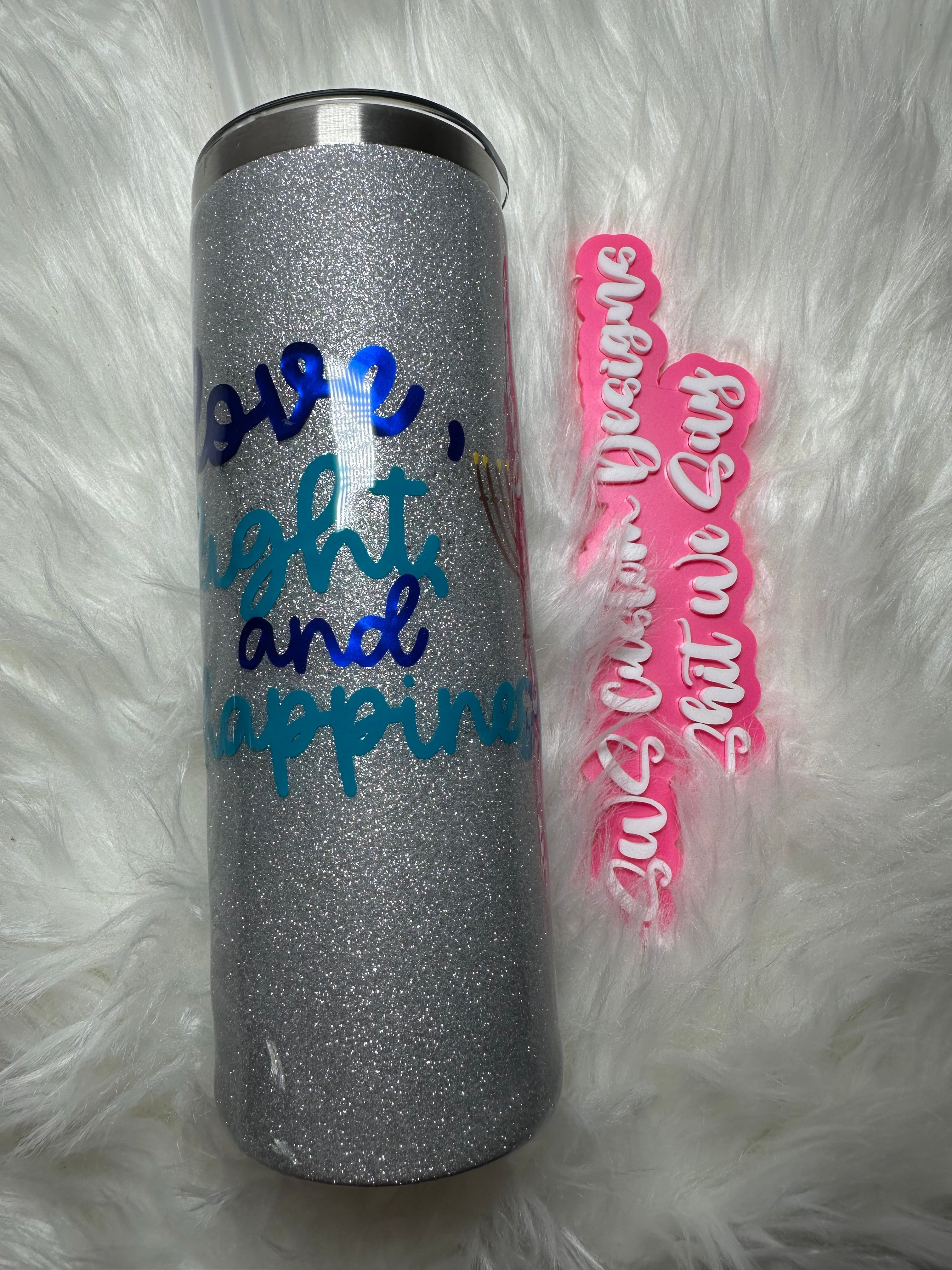 20 oz Silver Glitter Love, Lights and Happiness Hanukkah Chanukkah Menorah Tumbler