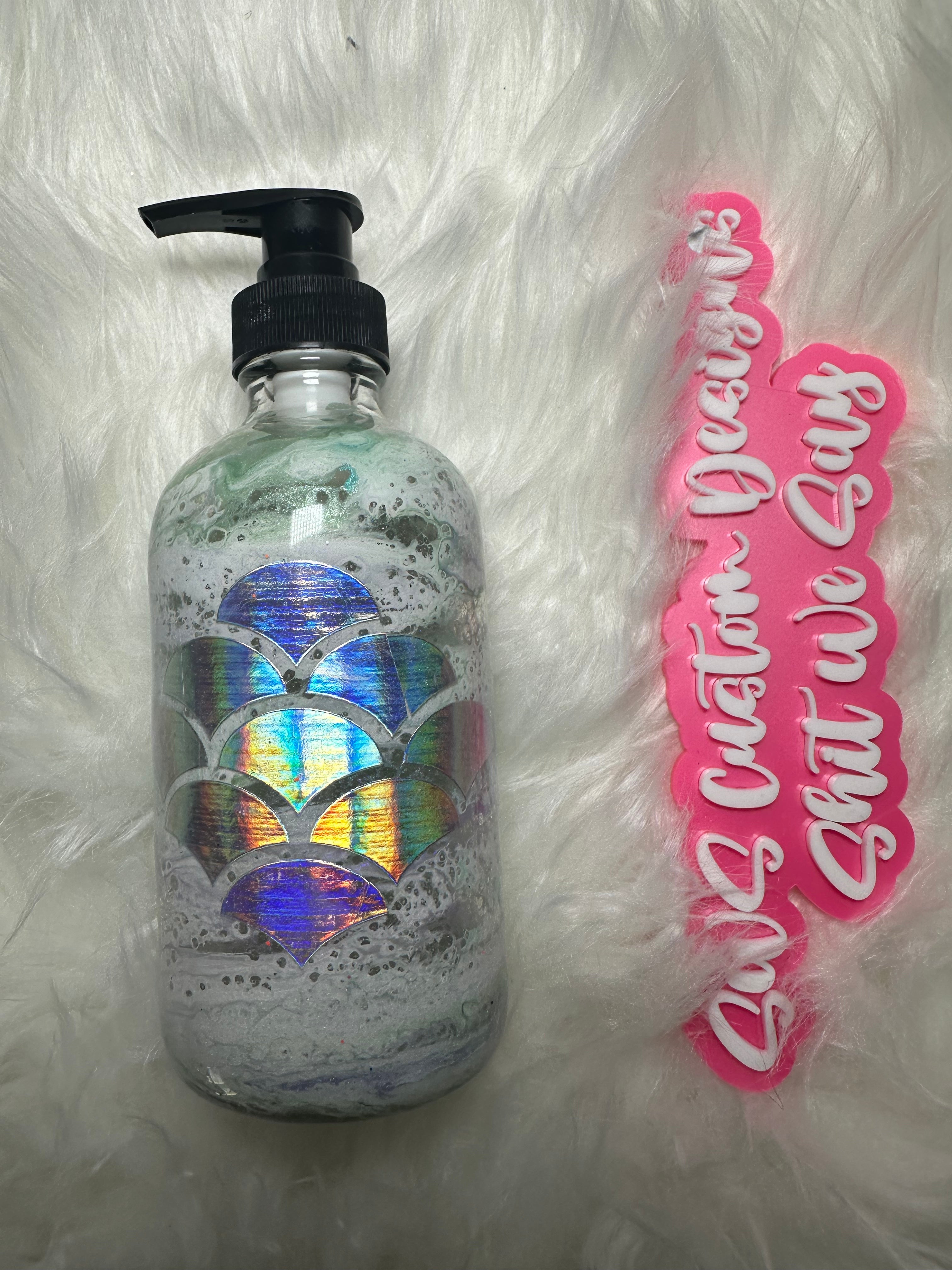 8 oz Soap or Lotion Bottle Coquette Santa Bow Fall Y'all Mermaid scales Green Guy Christmas Holly Swear Bear Winter