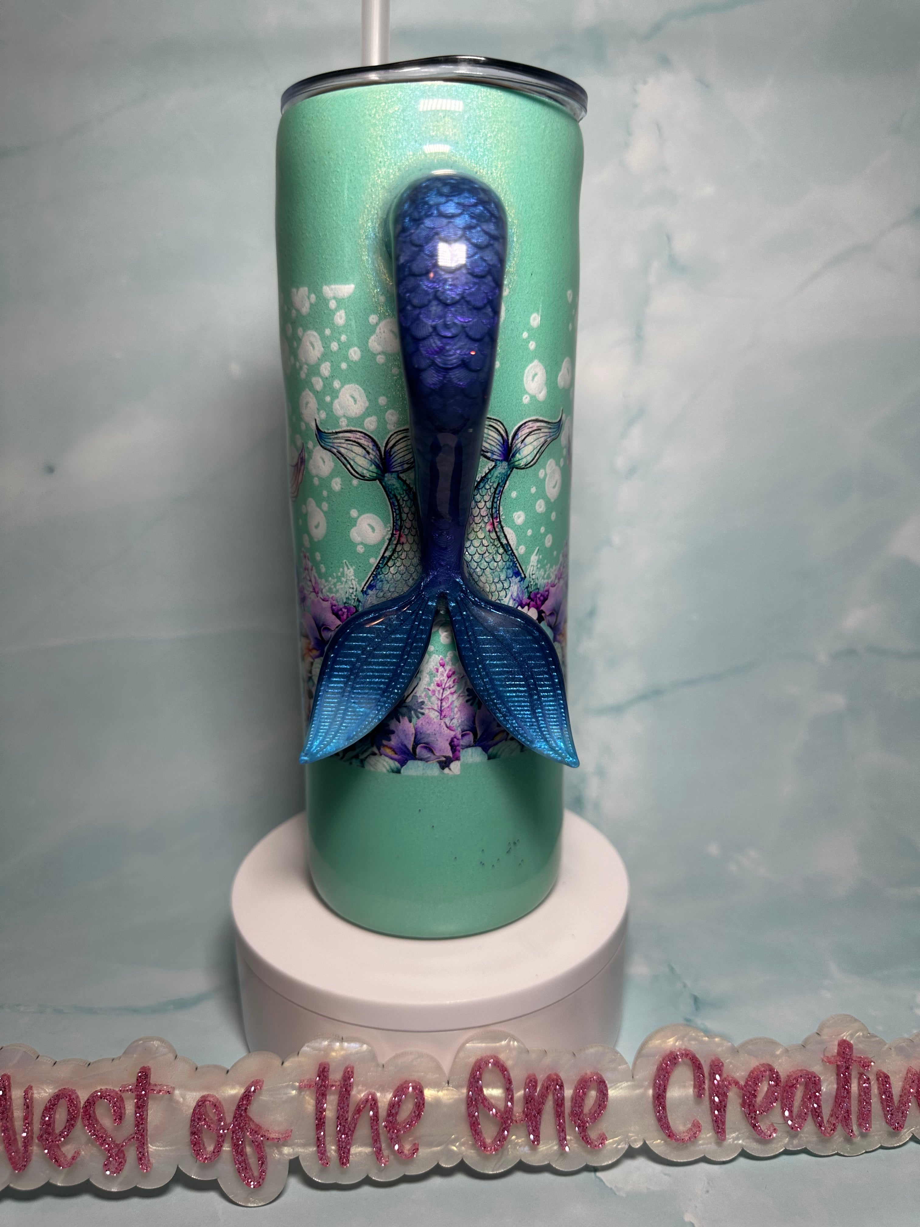 20 oz mint green with tail Mermaid tumbler