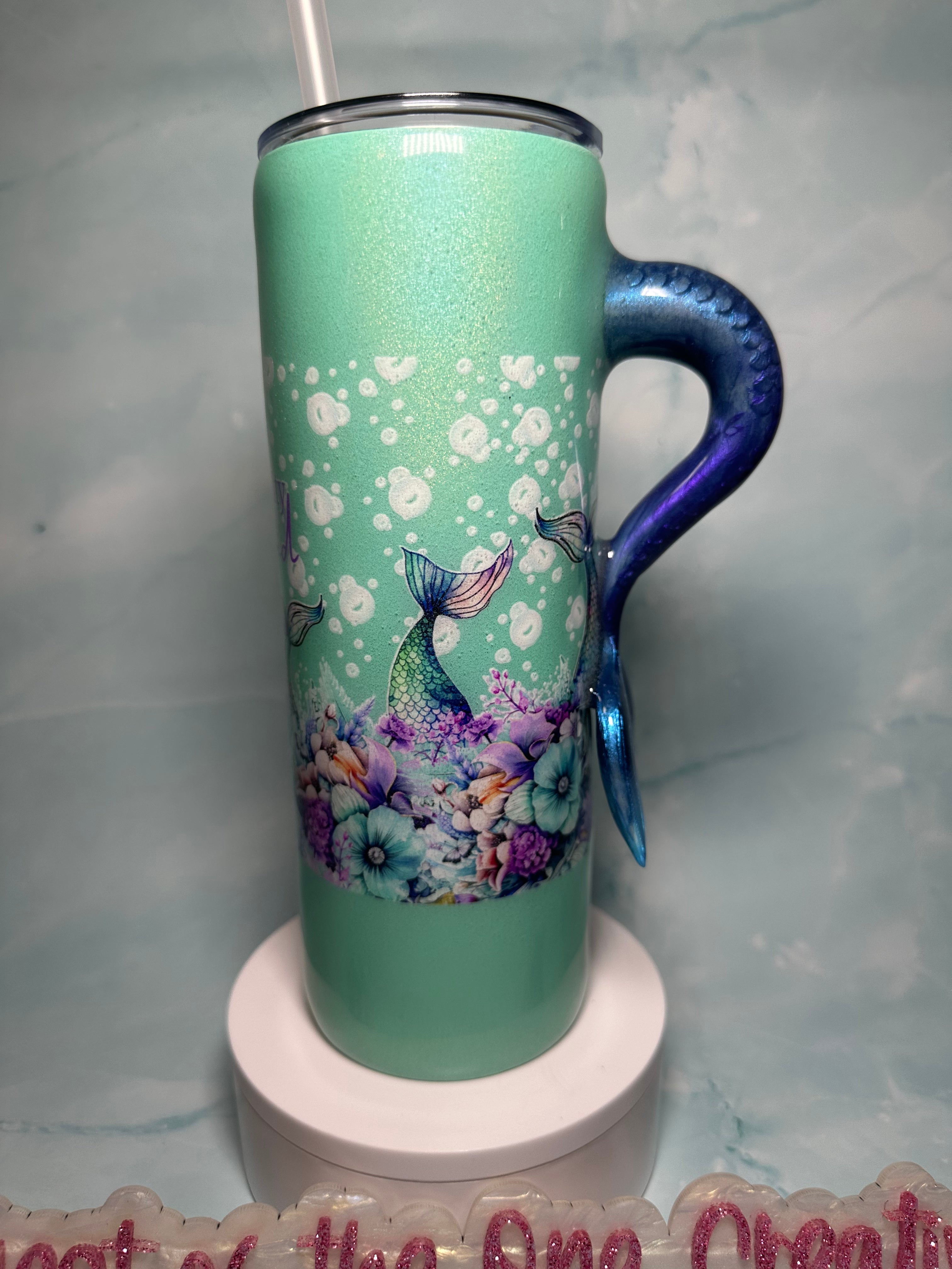 20 oz mint green with tail Mermaid tumbler