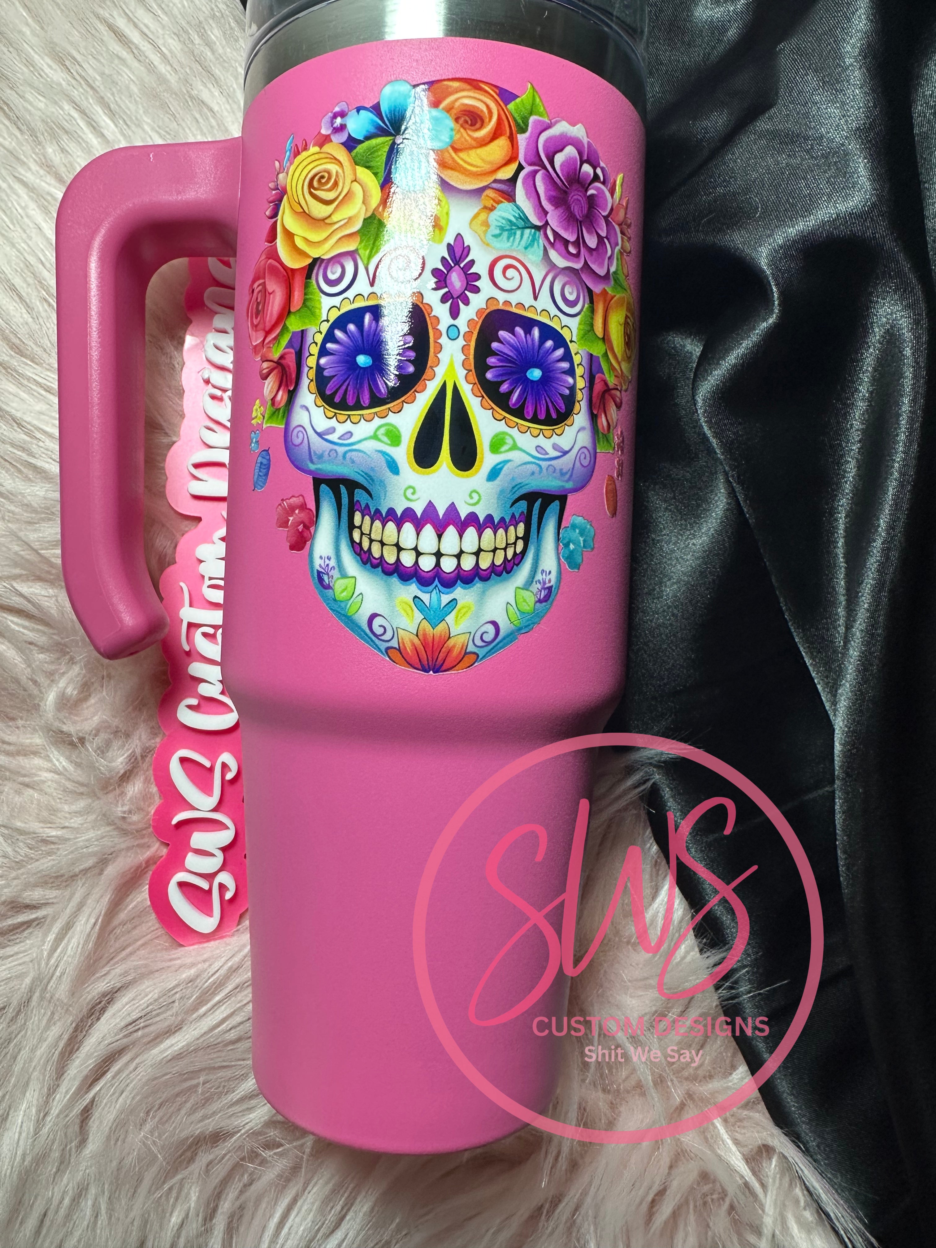 30 oz Candy Skull Pink Tumbler