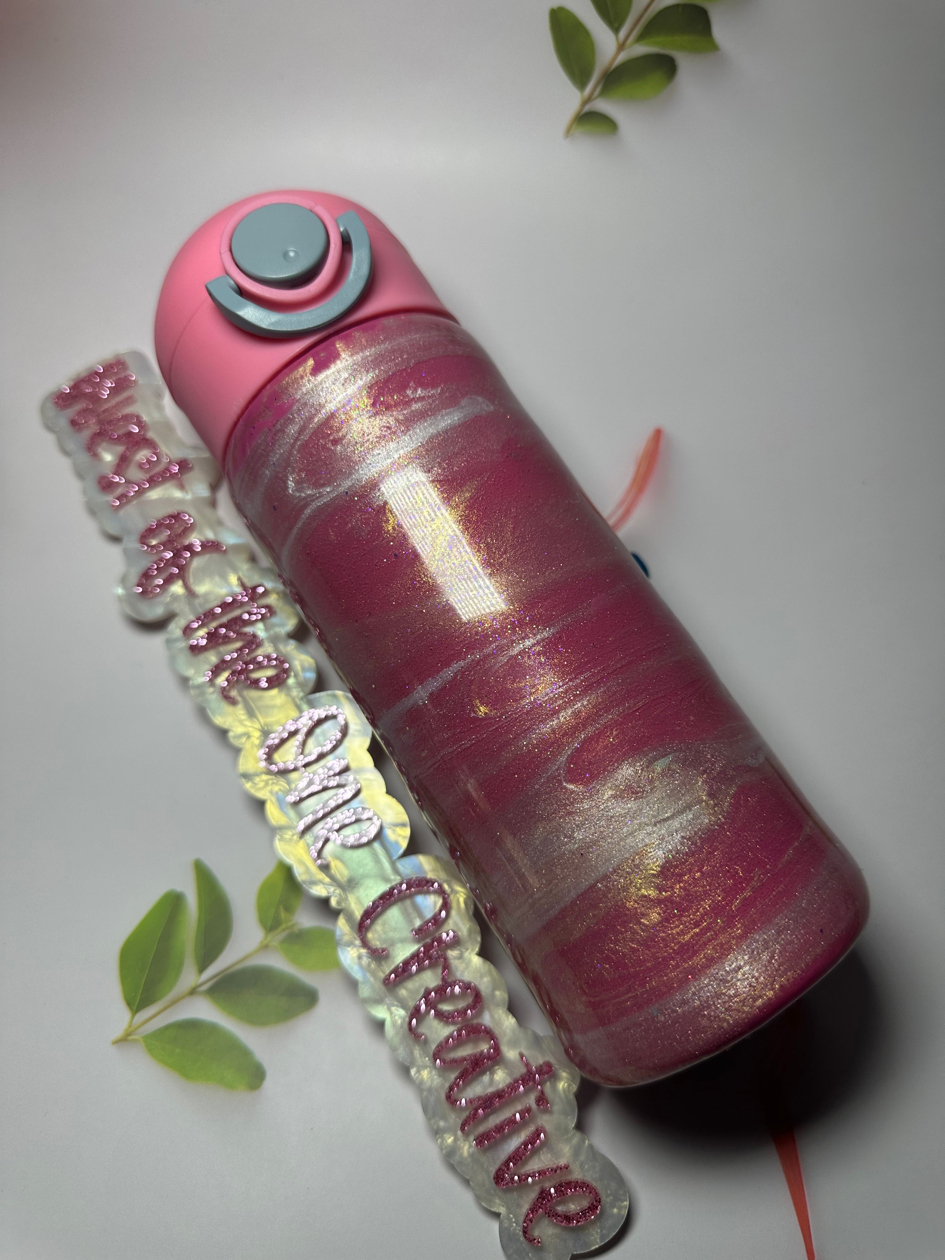 12 oz Water Bottle Pink Swirls