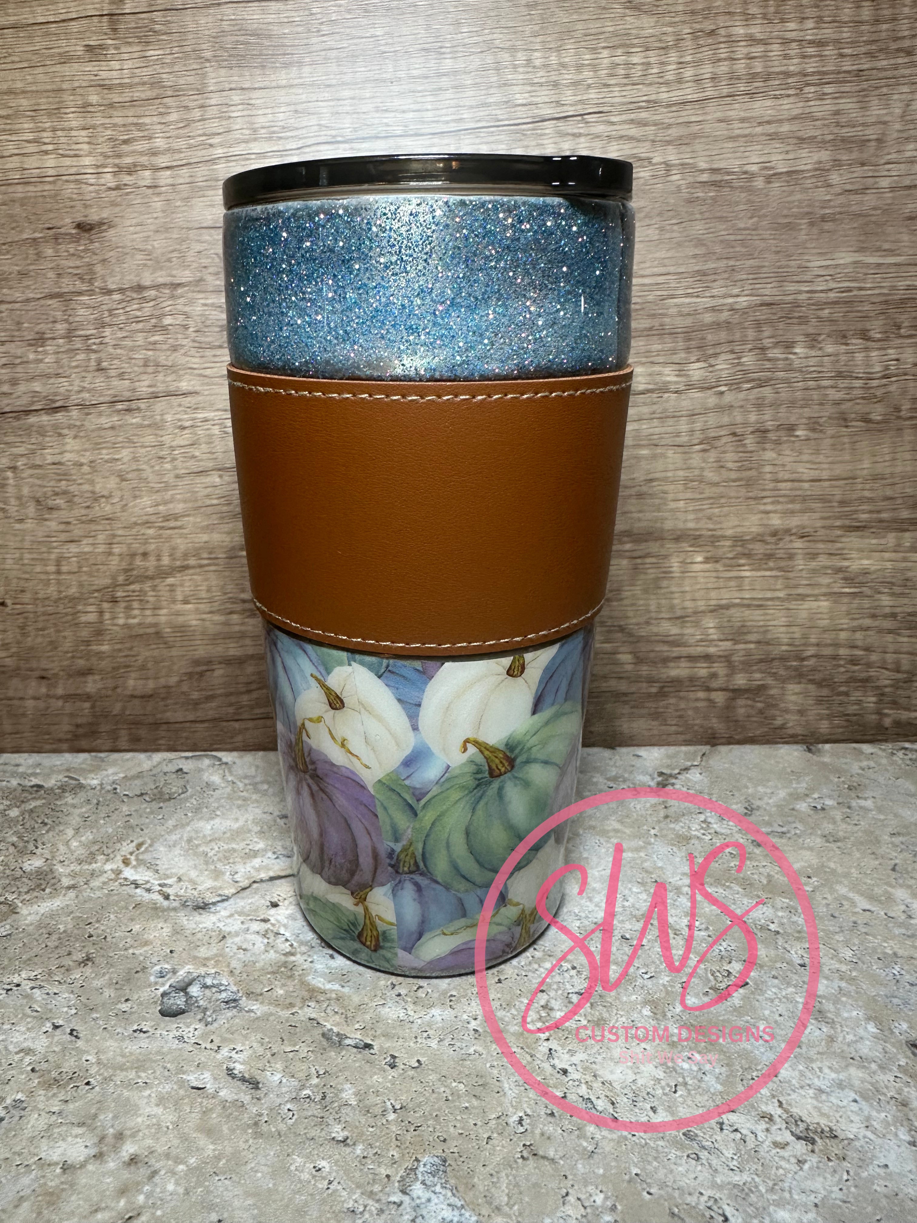 20 oz slim with leather sleeve pumpkins tumbler