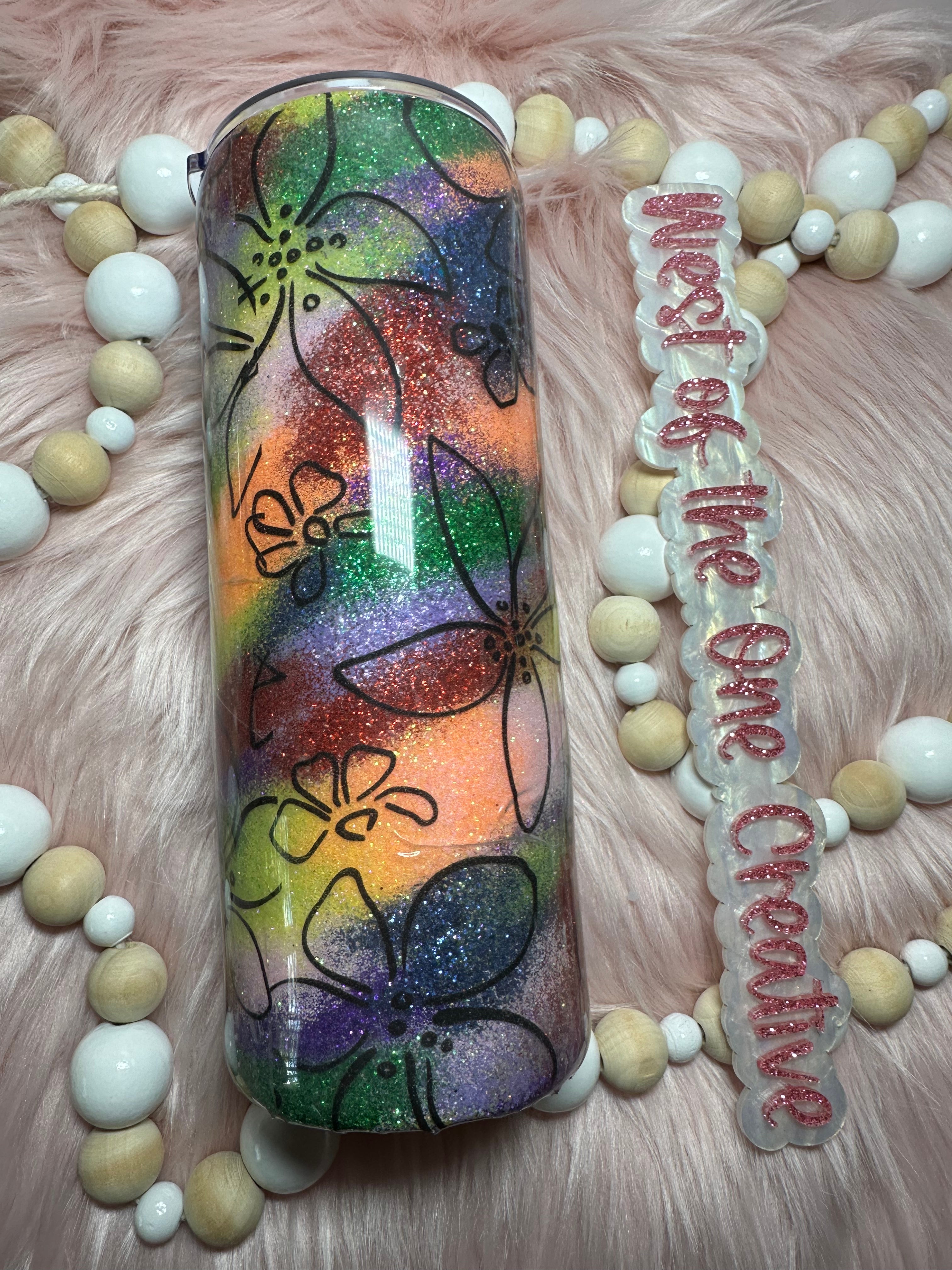 24 oz Rainbows and Flowers Tumbler