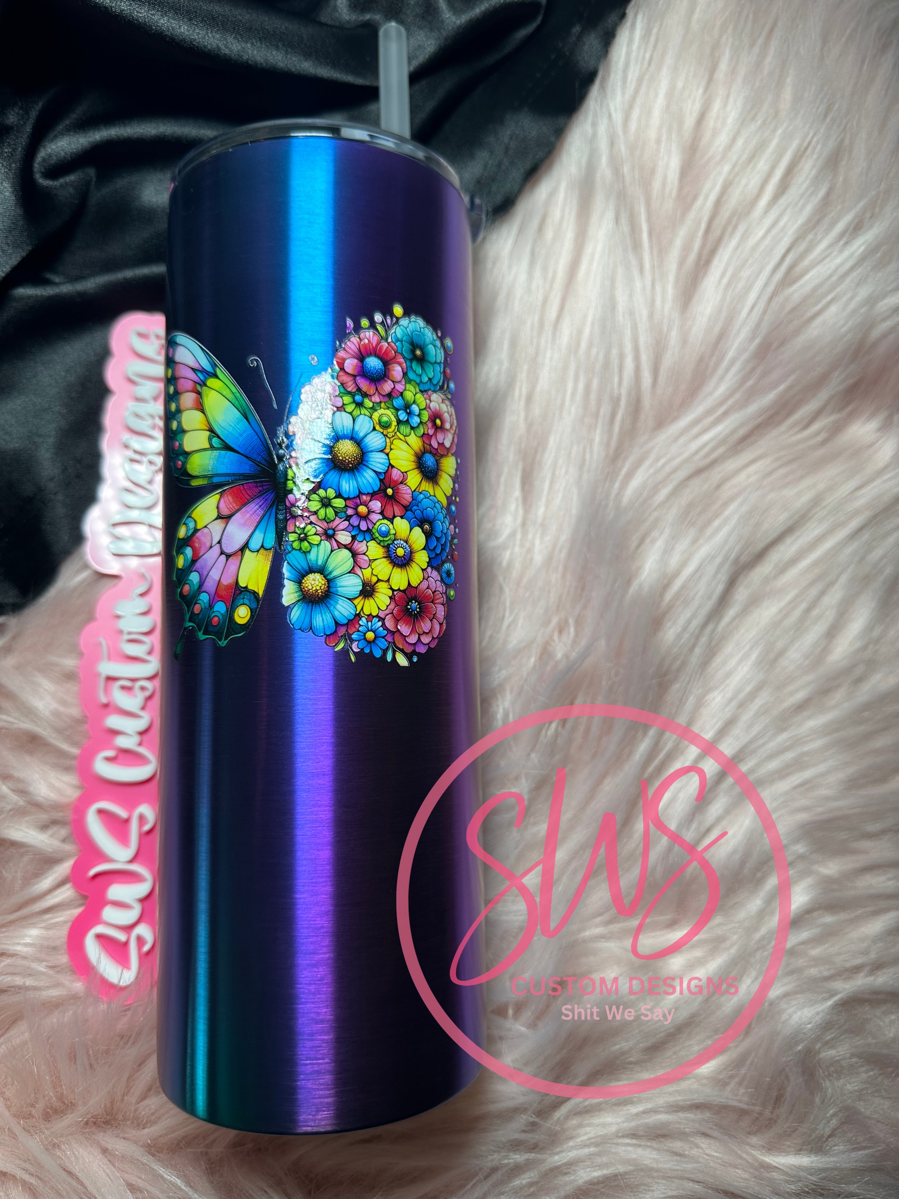 24 oz Rainbow Butterfly Flowers Chroma Tumbler