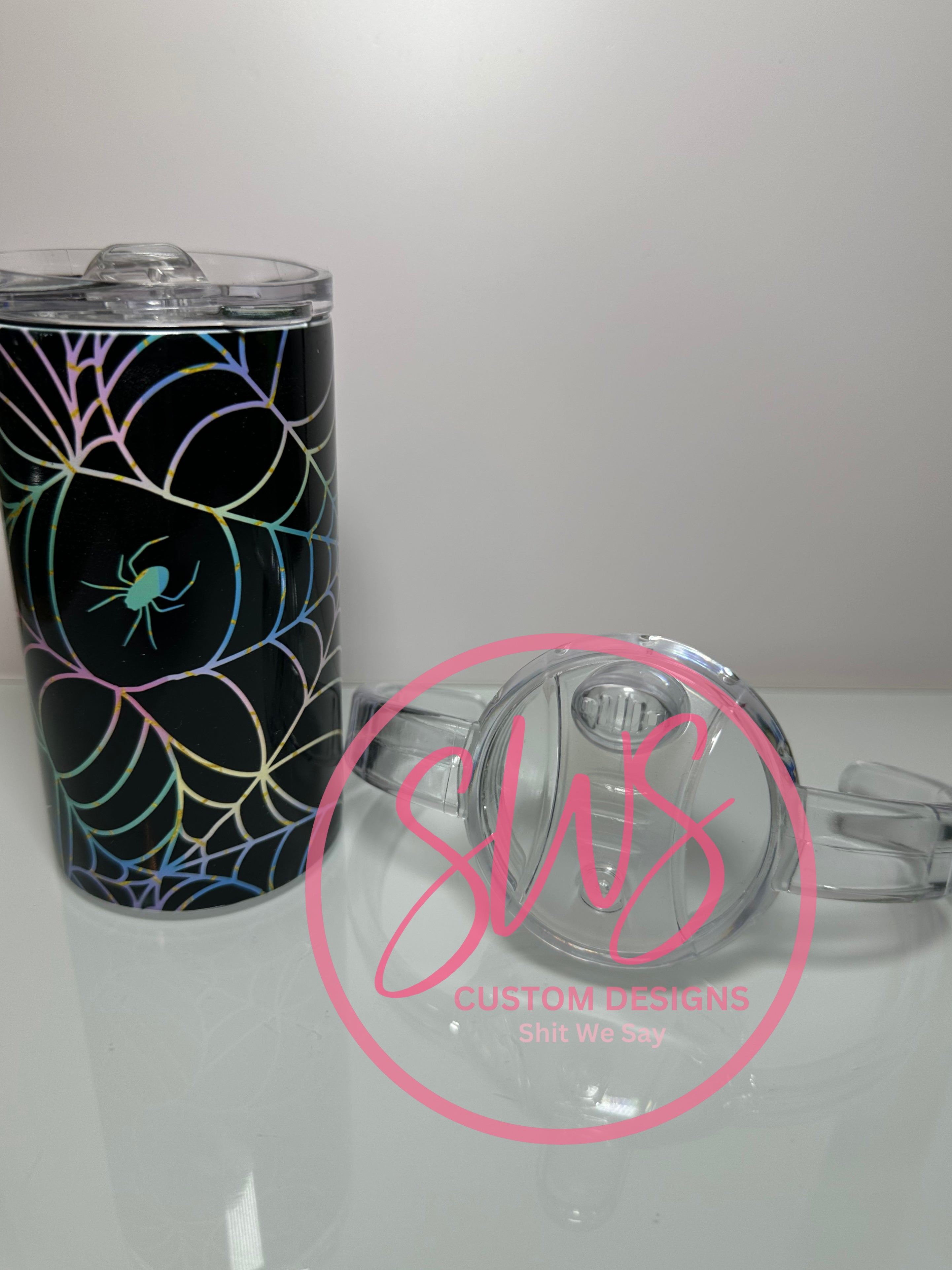 12 oz Sippy Cup 2 lids Spider web